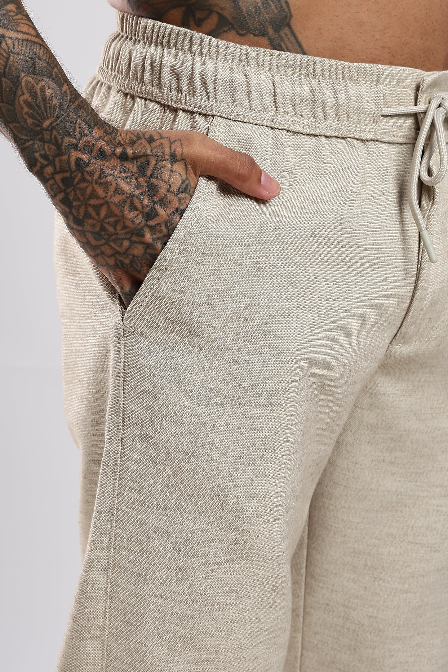 Twisted Linen Like Traveller Pant-Beige