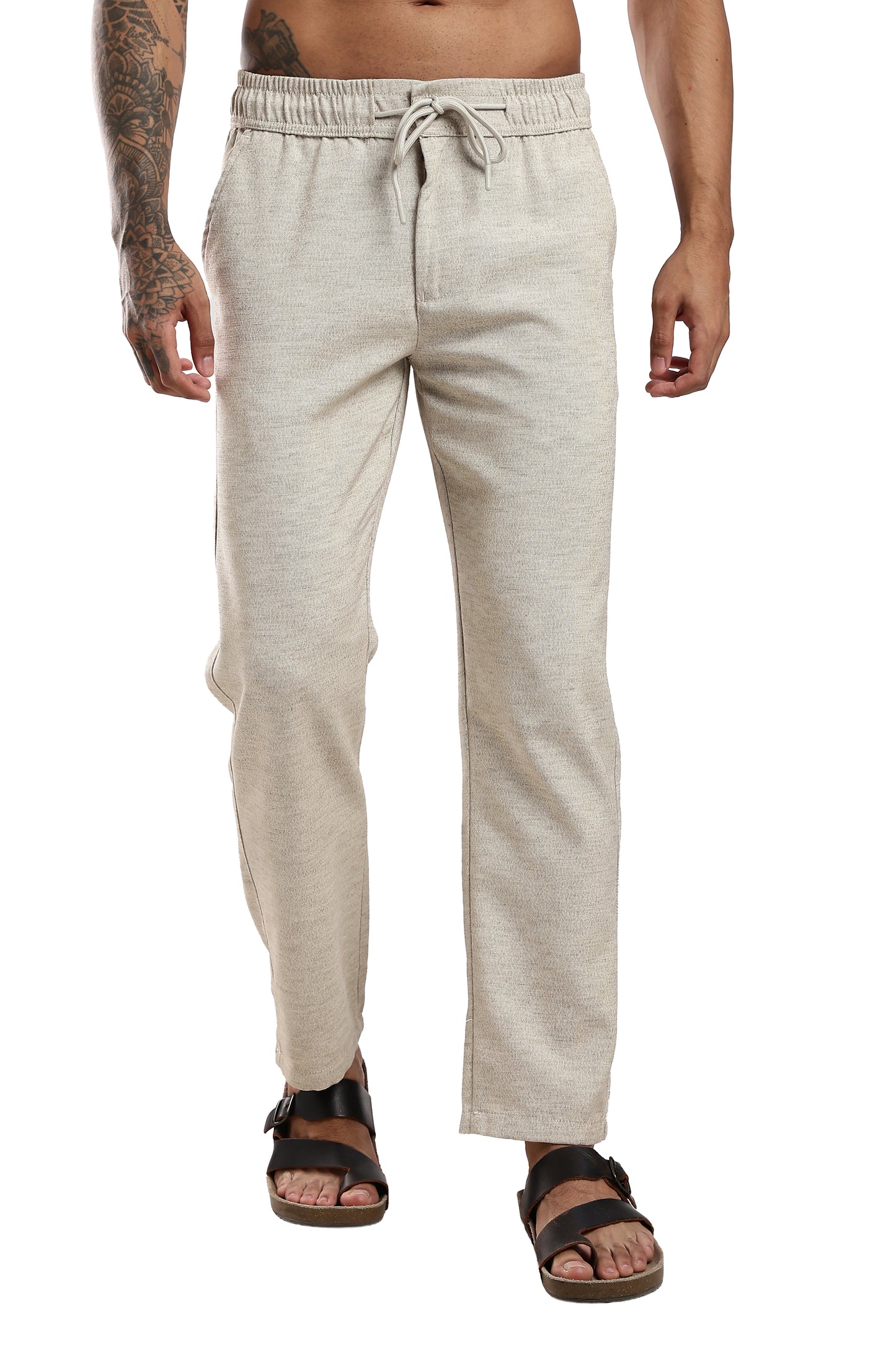 Twisted Linen Like Traveller Pant-Beige