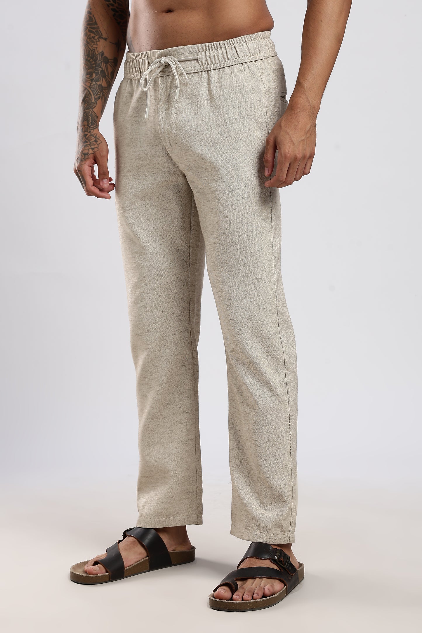 Twisted Linen Like Traveller Pant-Beige