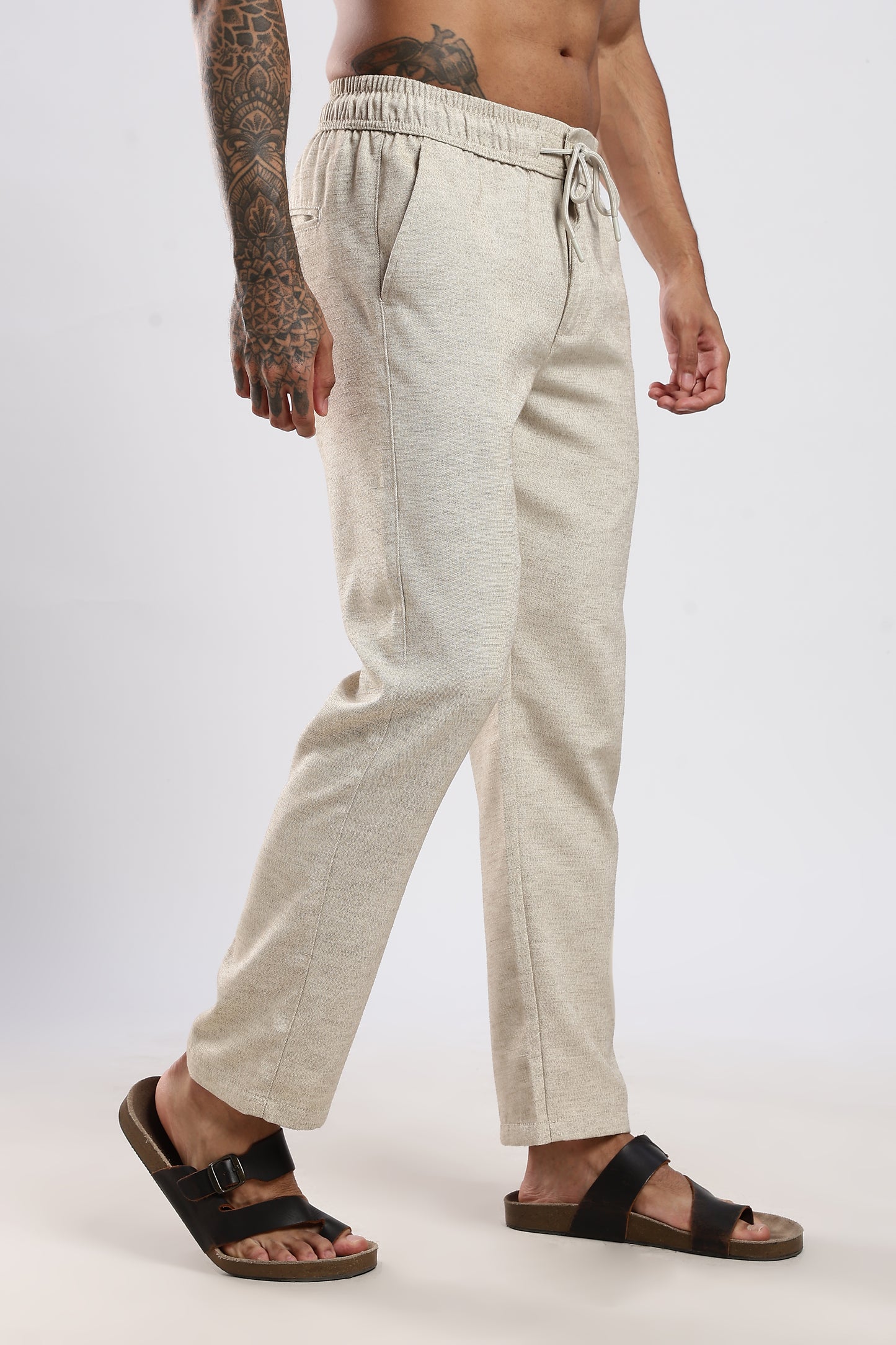 Twisted Linen Like Traveller Pant-Beige