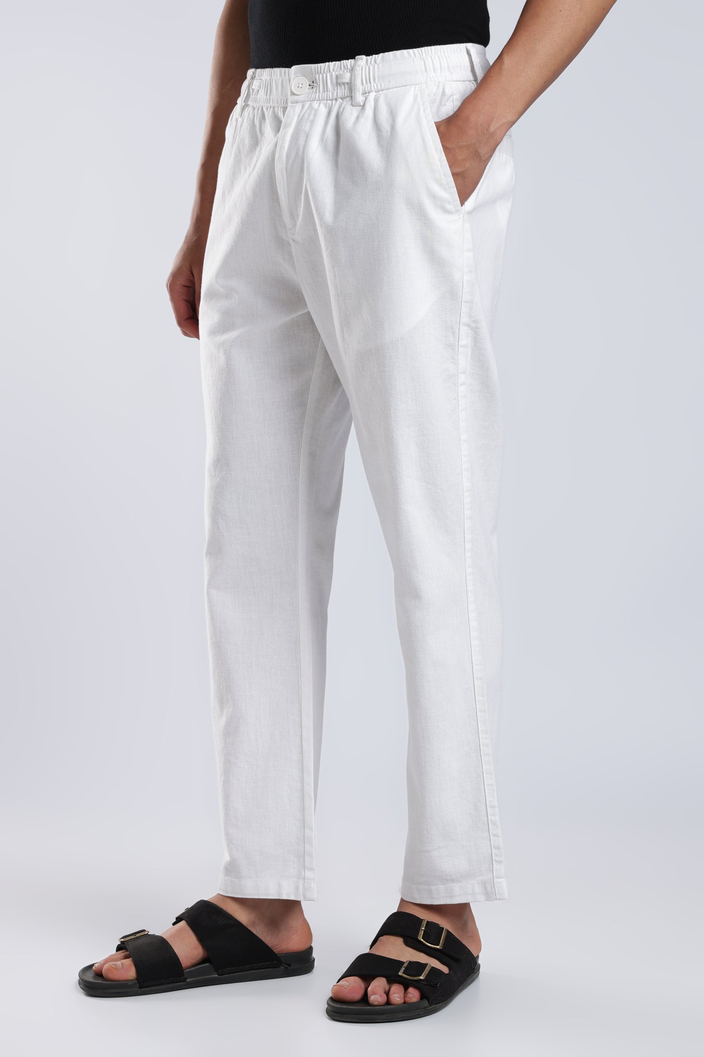 Men Linen Cotton Traveller Trousers – White