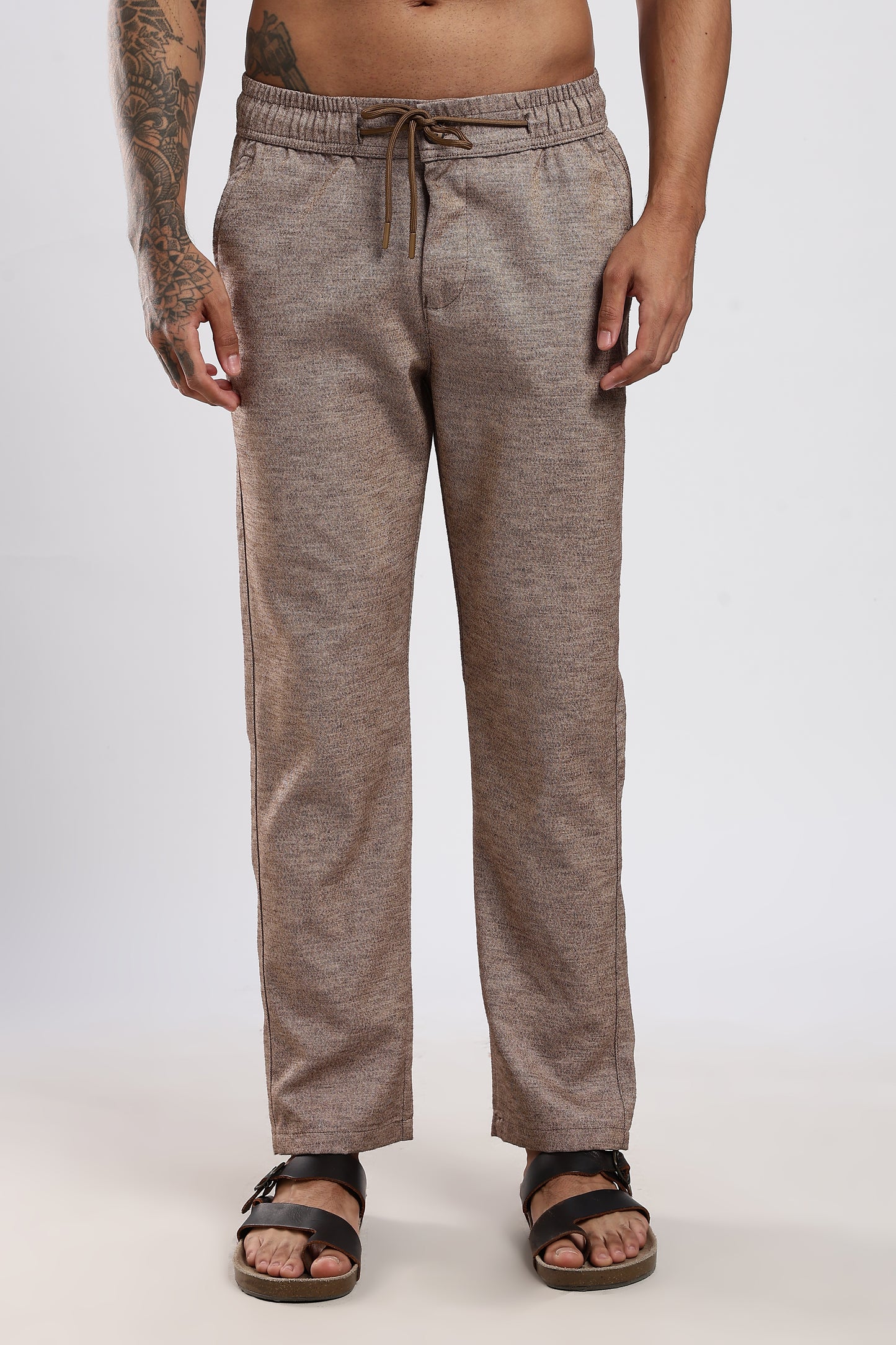 Twisted Linen Like Traveller Pant-Khakhi