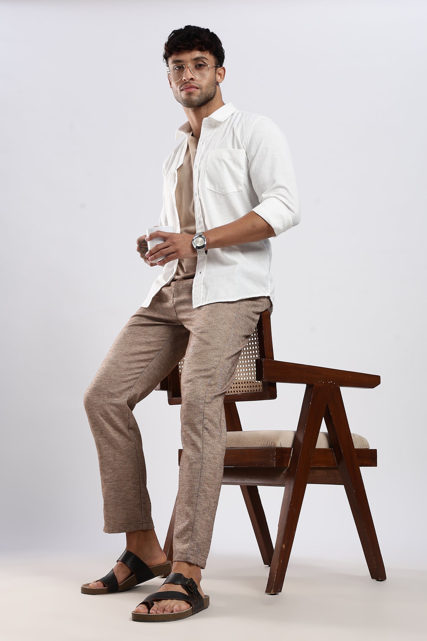 Twisted Linen Like Traveller Pant-Khakhi