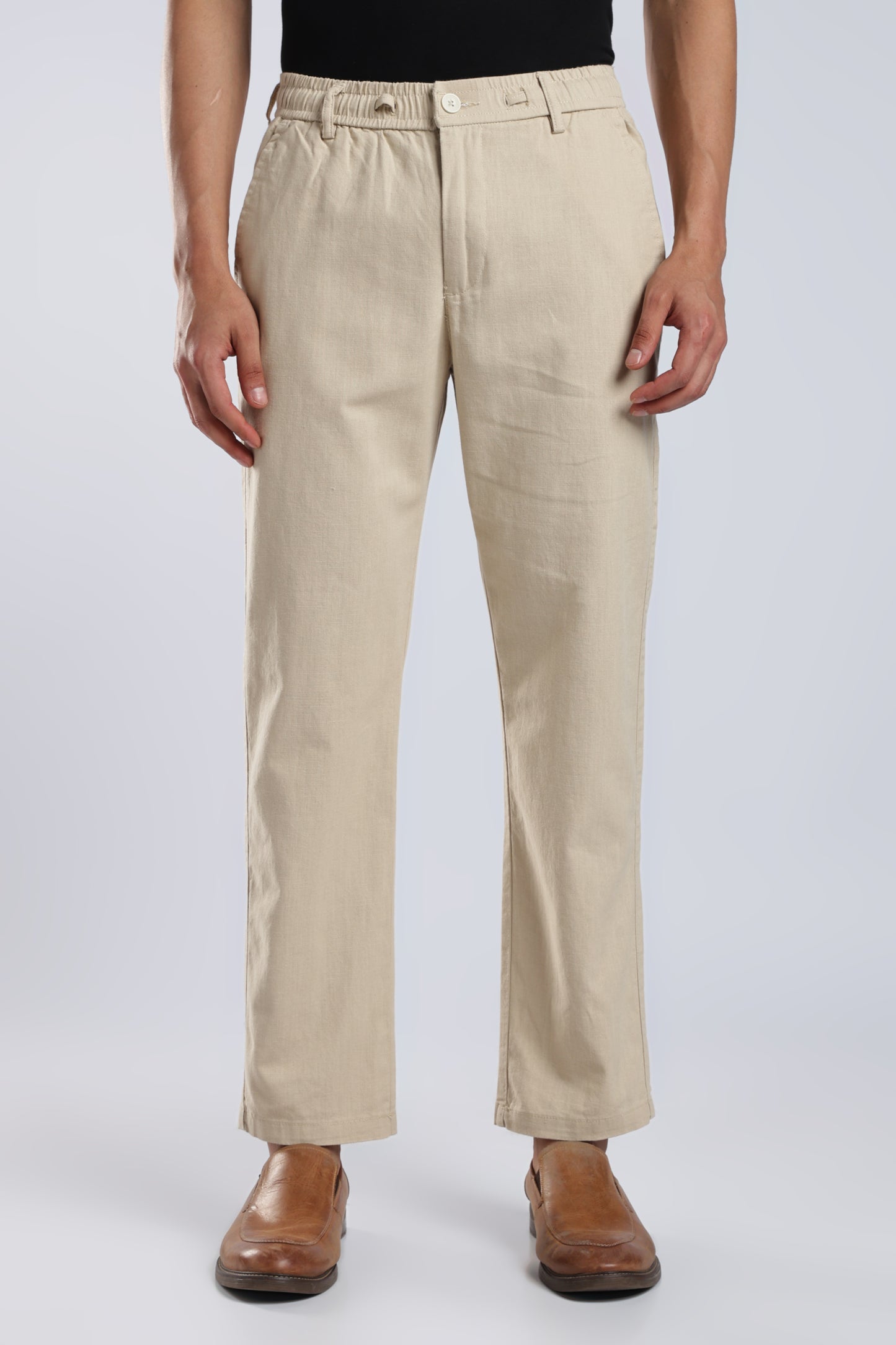 Men Linen Cotton Traveller Trousers – Cream