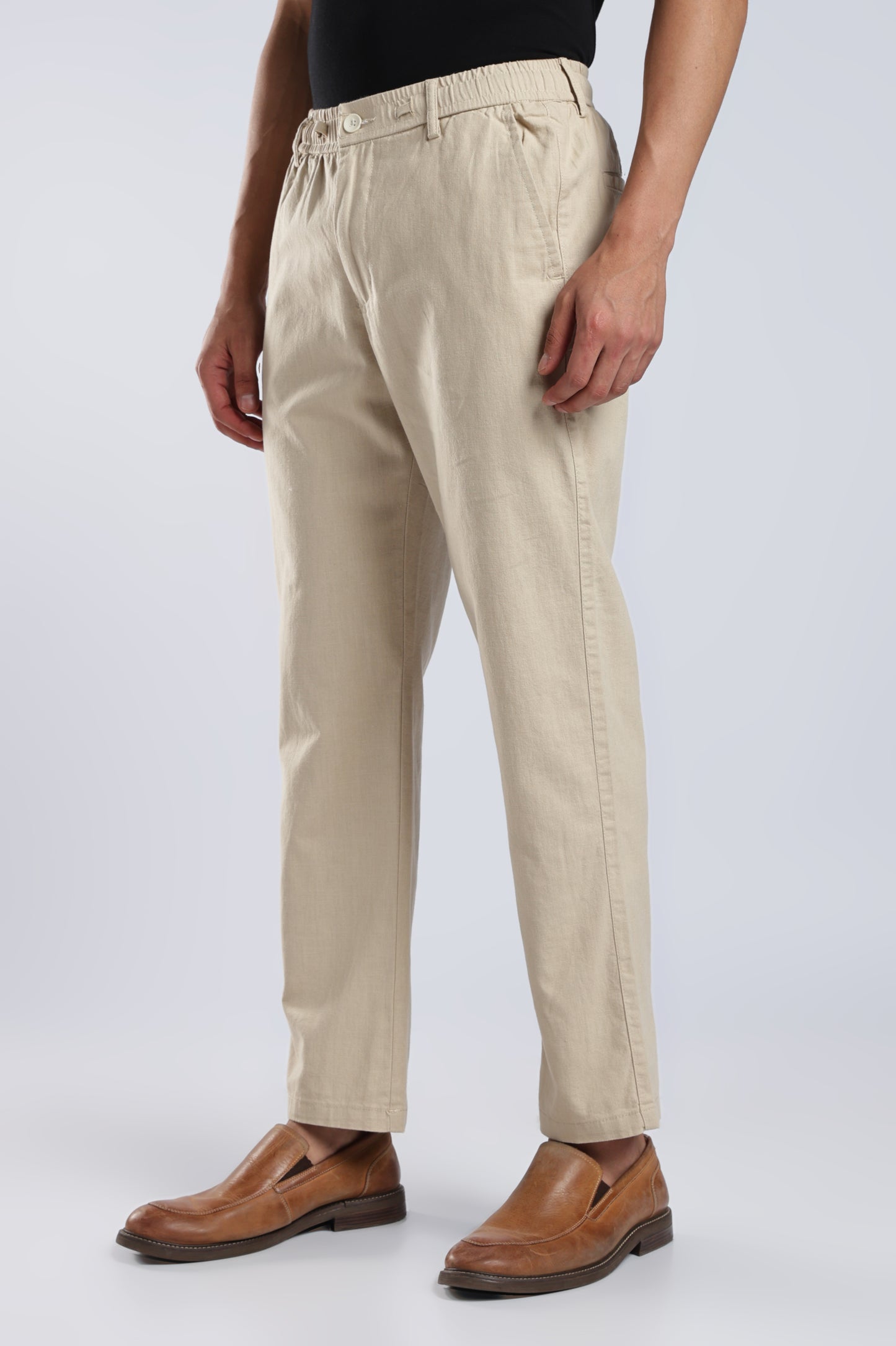 Men Linen Cotton Traveller Trousers – Cream