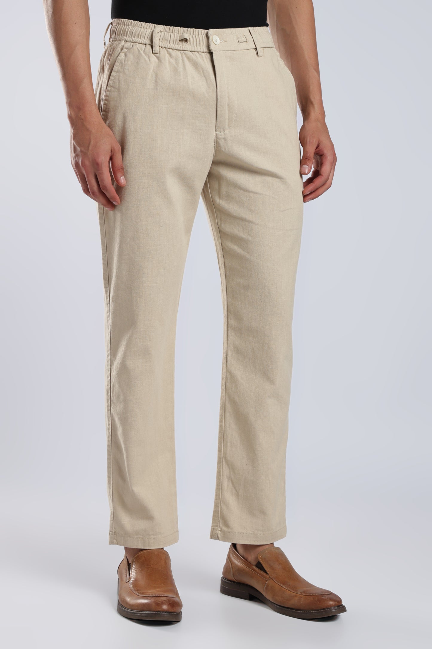 Men Linen Cotton Traveller Trousers – Cream