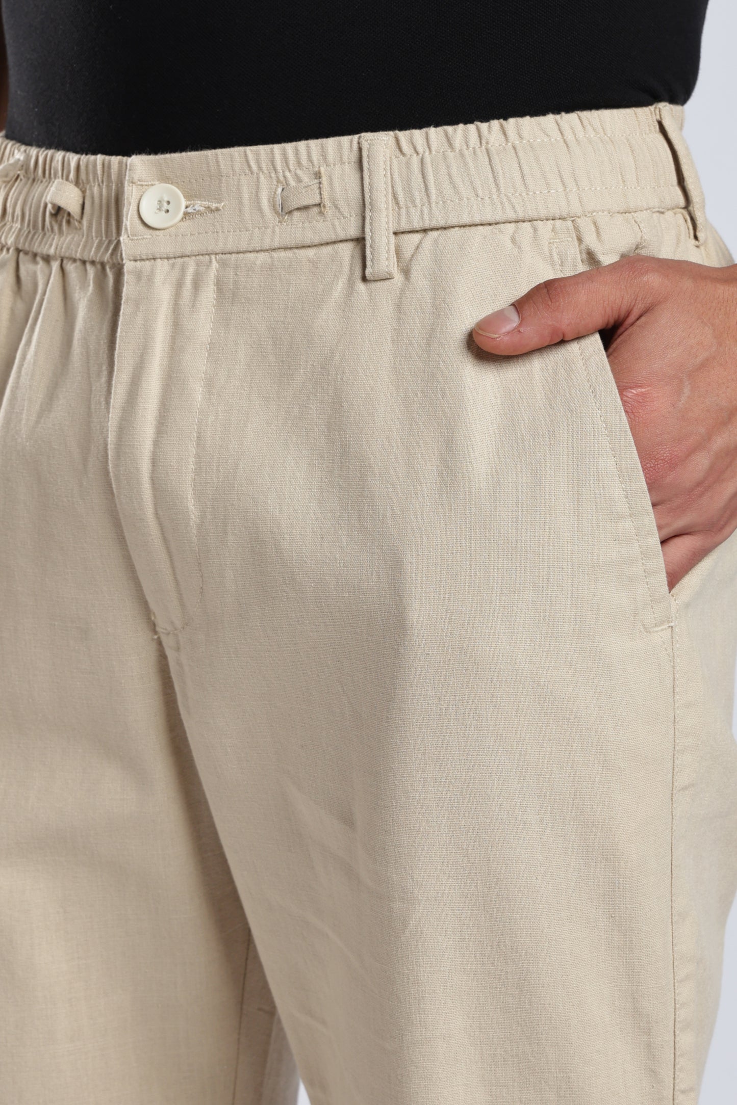 Men Linen Cotton Traveller Trousers – Cream
