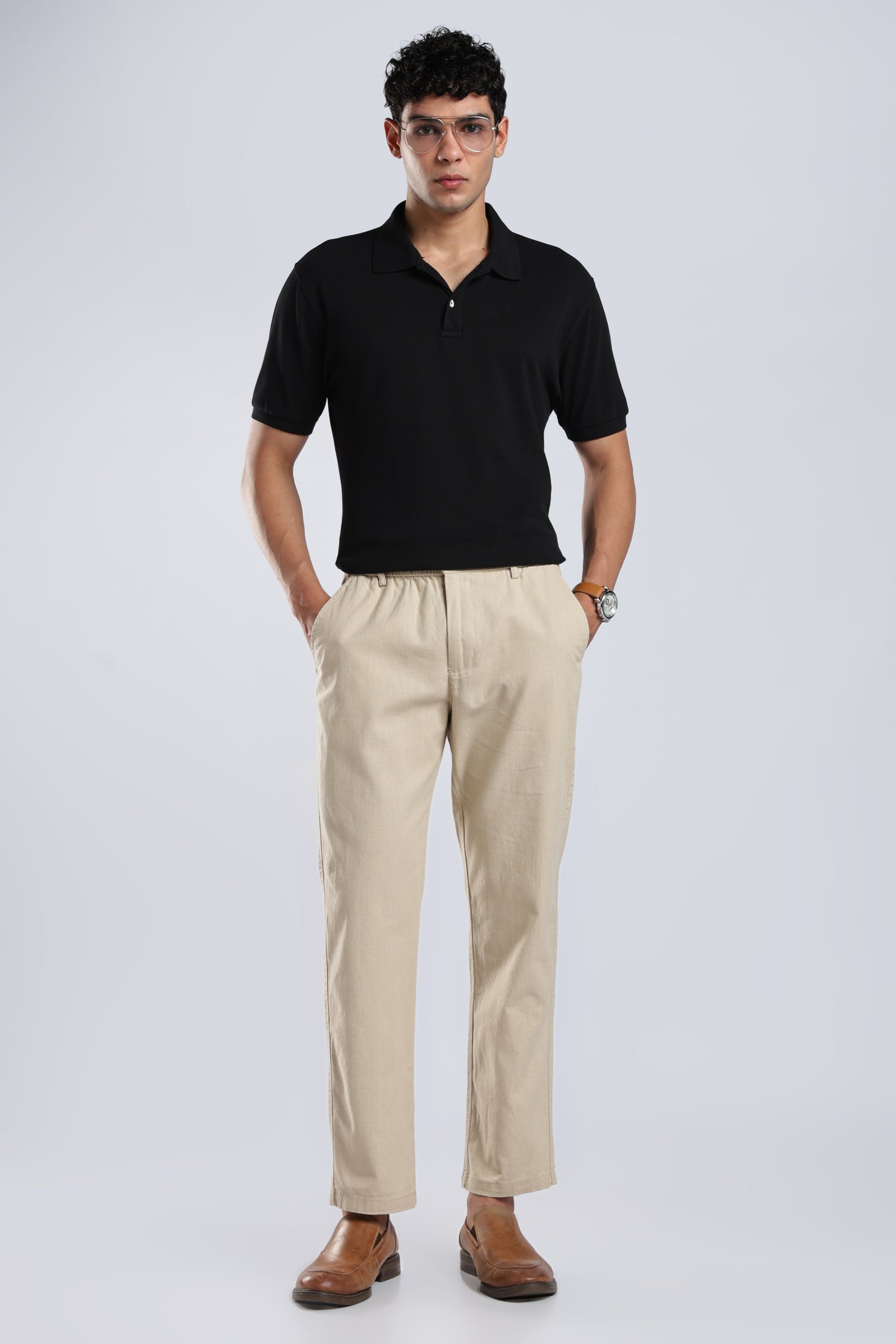 Men Linen Cotton Traveller Trousers – Cream