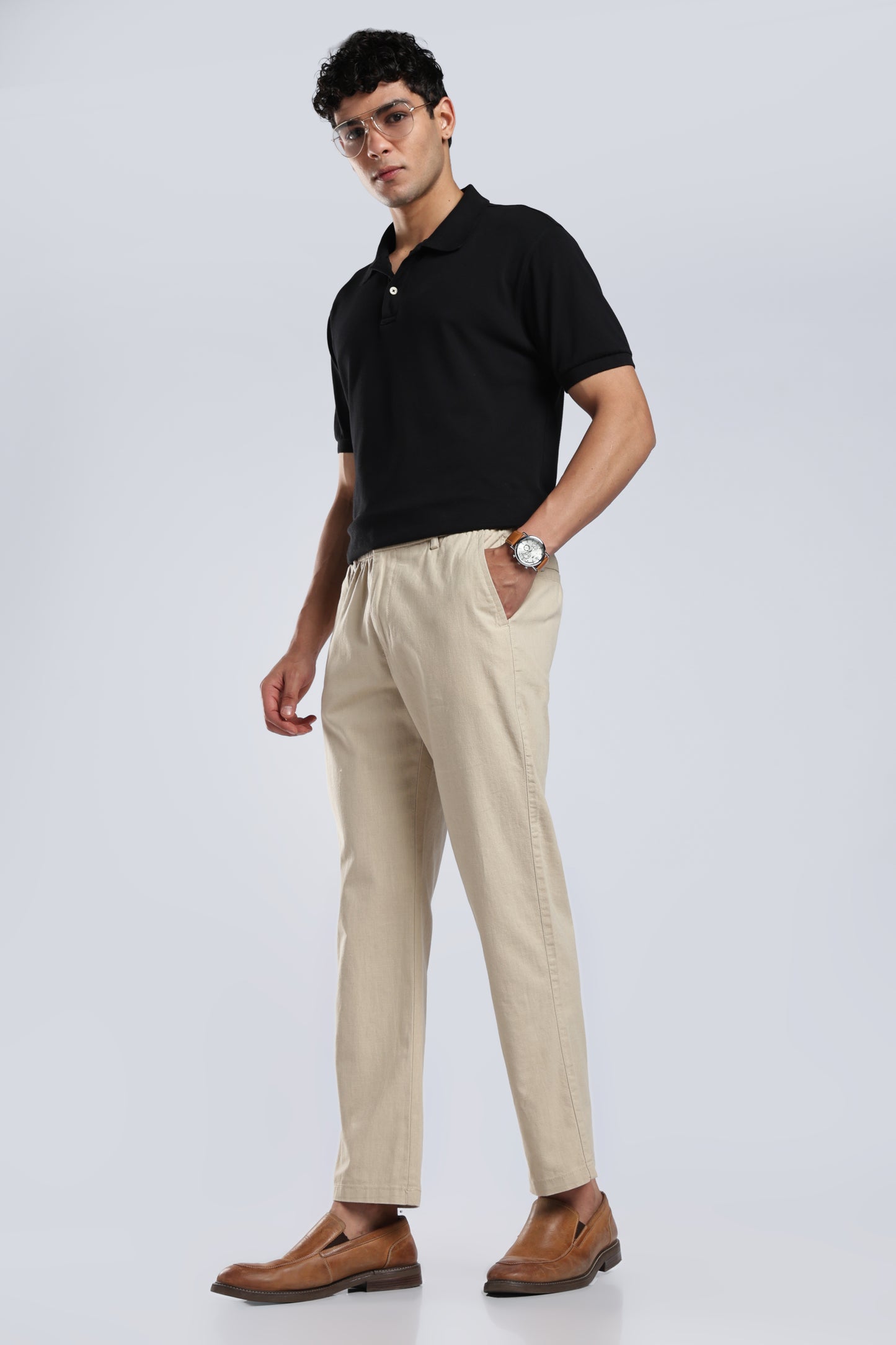 Men Linen Cotton Traveller Trousers – Cream