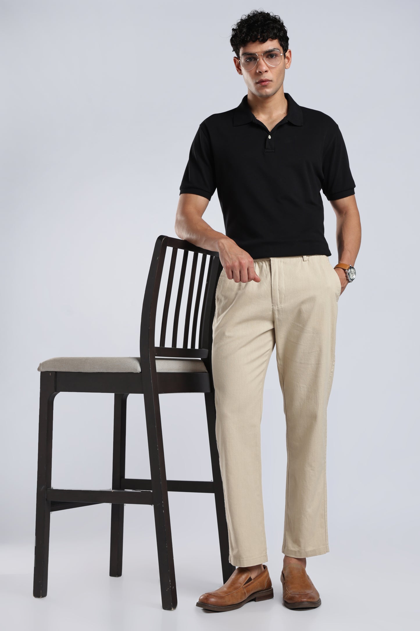 Men Linen Cotton Traveller Trousers – Cream