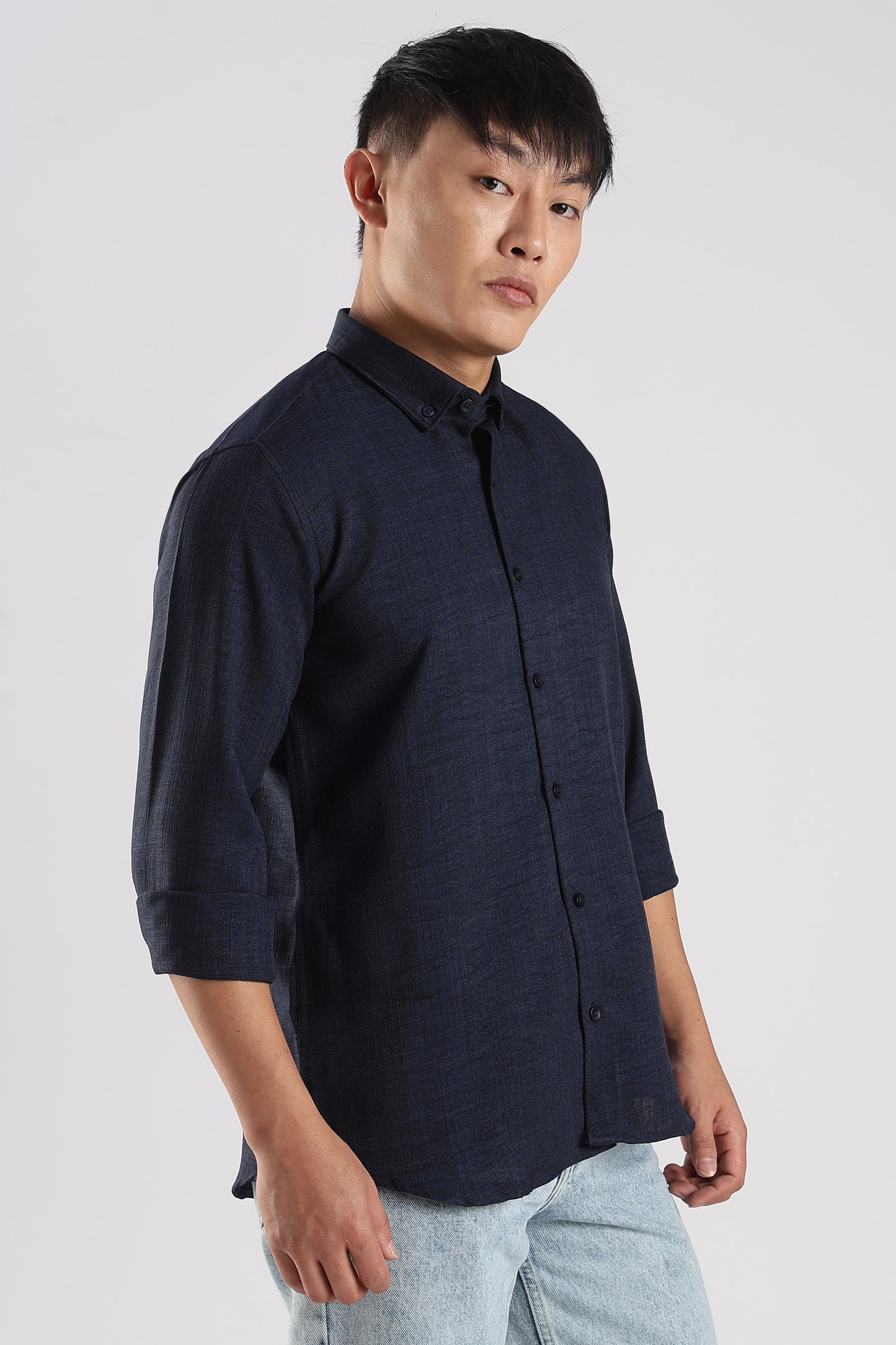 Men Linen Mix Shirts-Navy