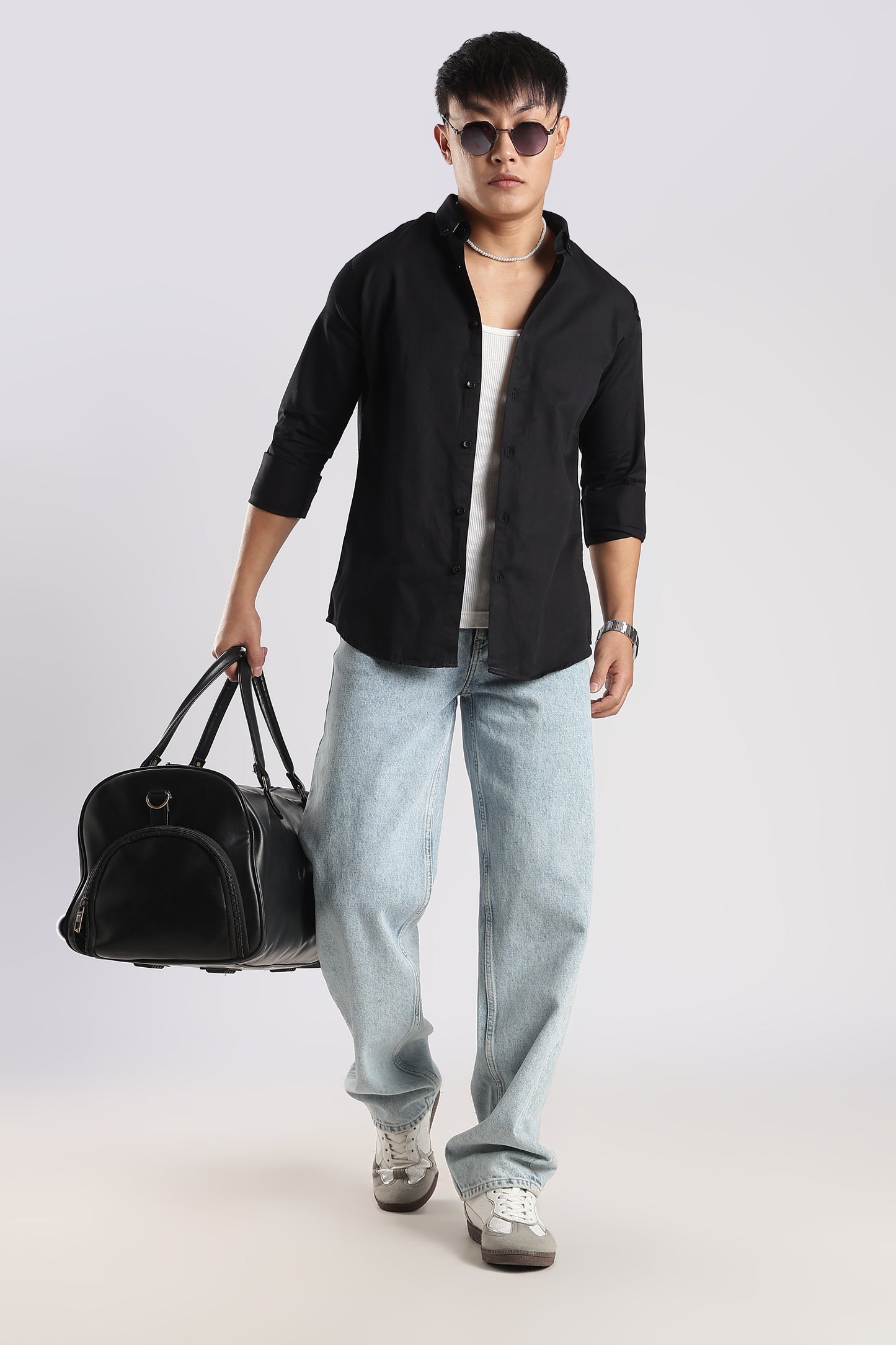 Men Army Twill Shirts-Black