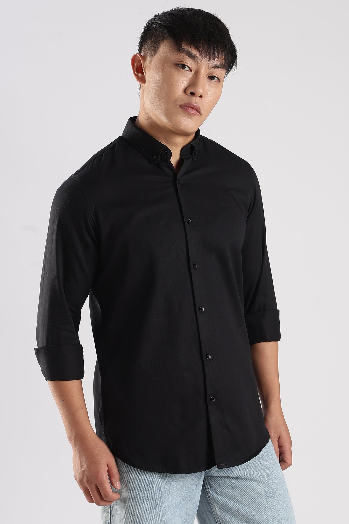 Men Army Twill Shirts-Black