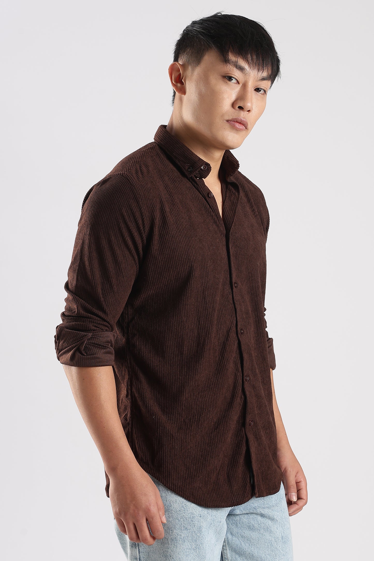 Men Corduroy Shirts-Brown