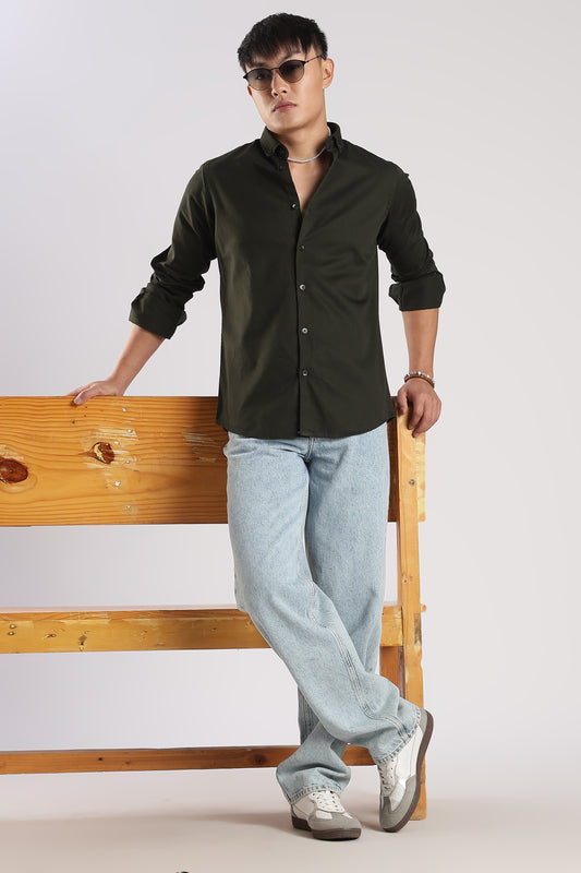 Men Army Twill Shirts-Olive