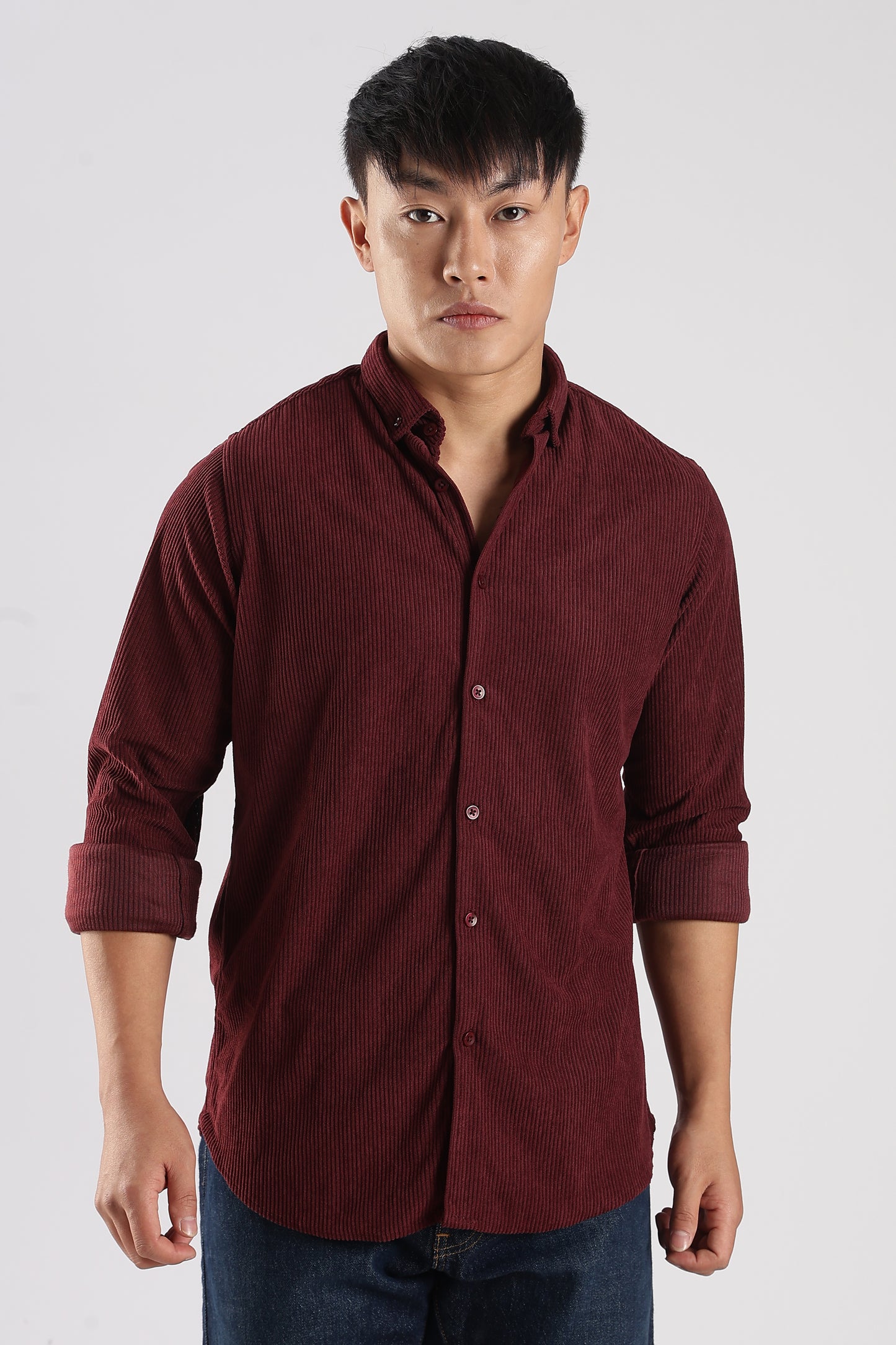 Men Corduroy Shirts-Maroon