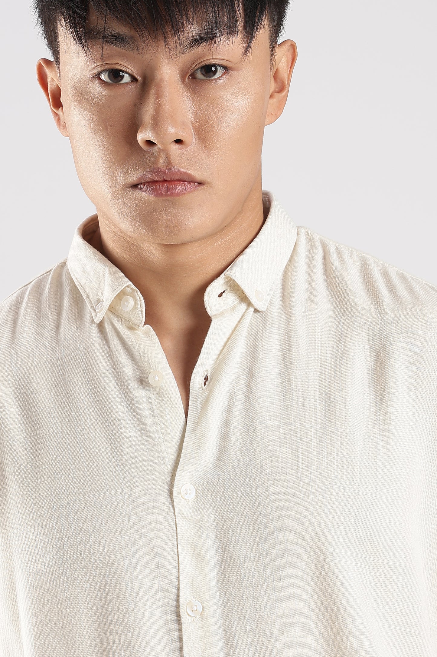 Men Linen Mix Shirts-Cream