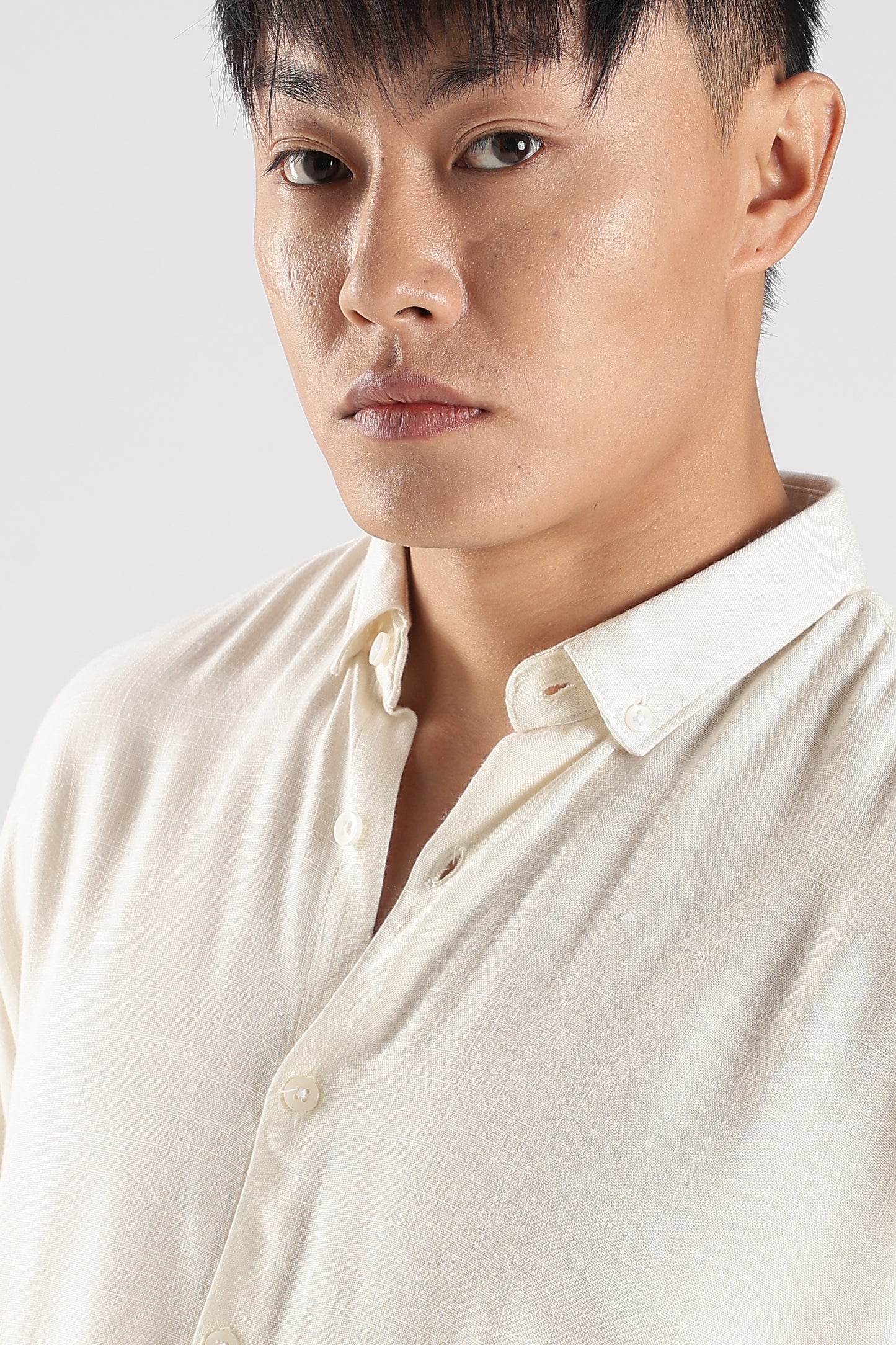 Men Linen Mix Shirts-Cream