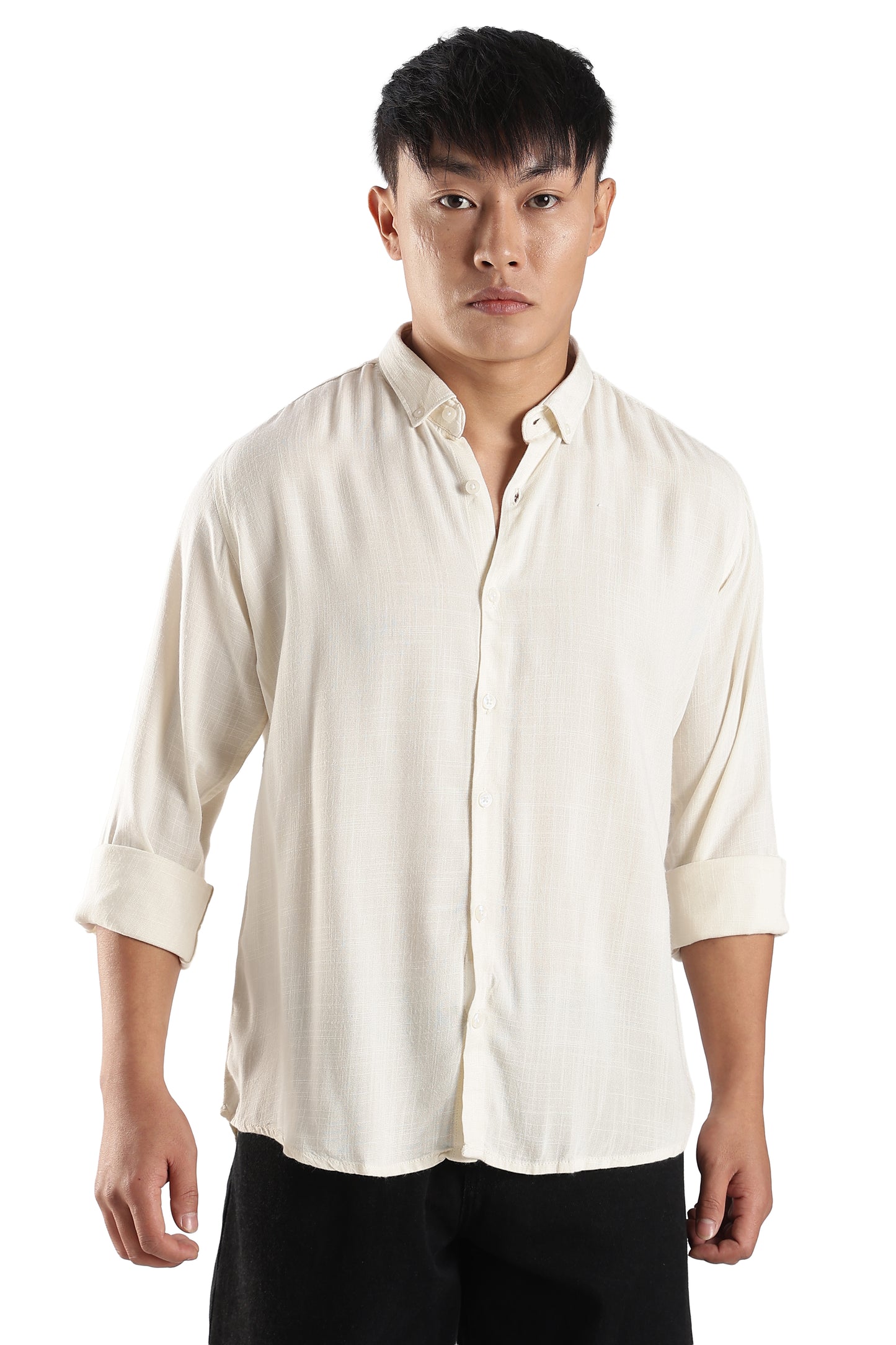 Men Linen Mix Shirts-Cream