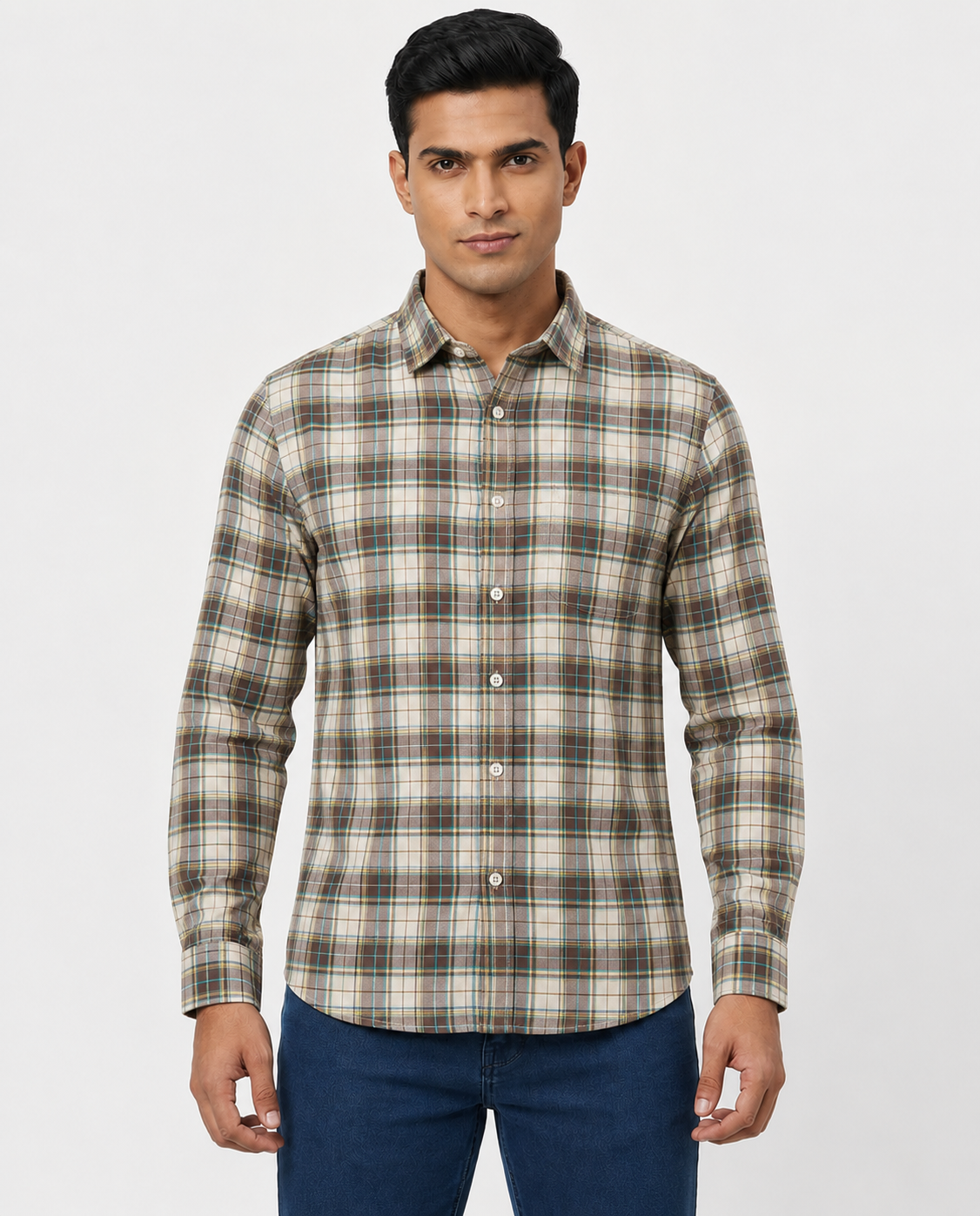 Men Oxford Square Checks Slim Fit Shirt – Burgundy