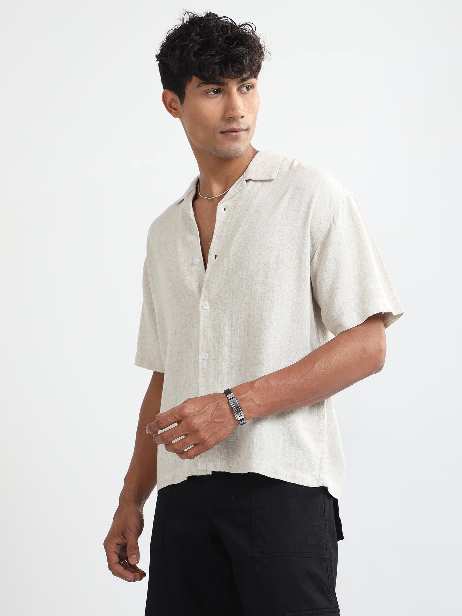 Off White Natural Stretch Shirt For Mens