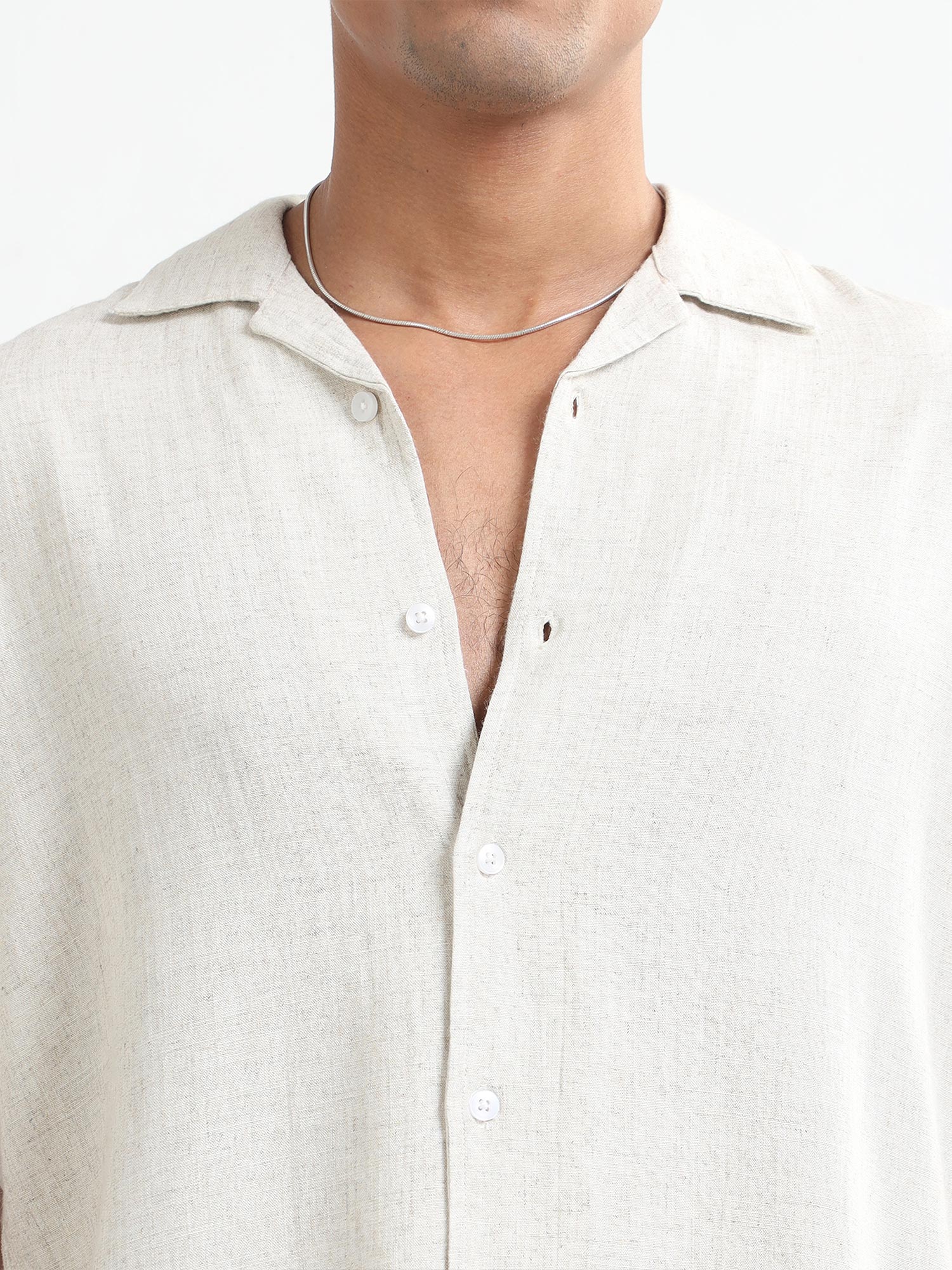 Off White Natural Stretch Shirt For Mens