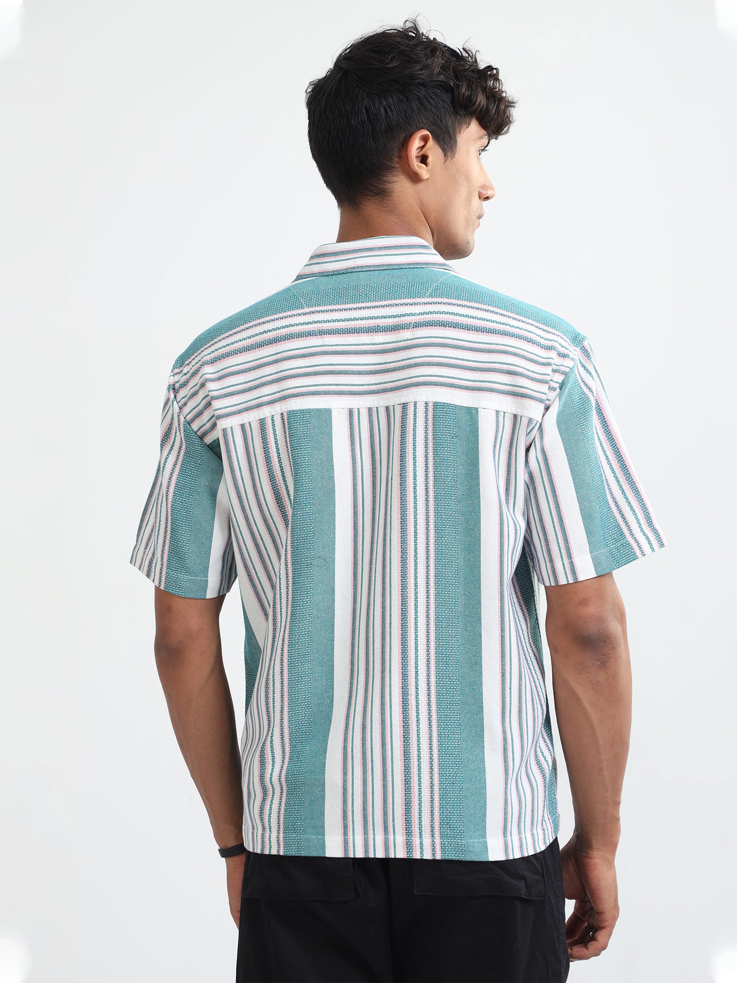 Men Mint Striped Oversized Shirt