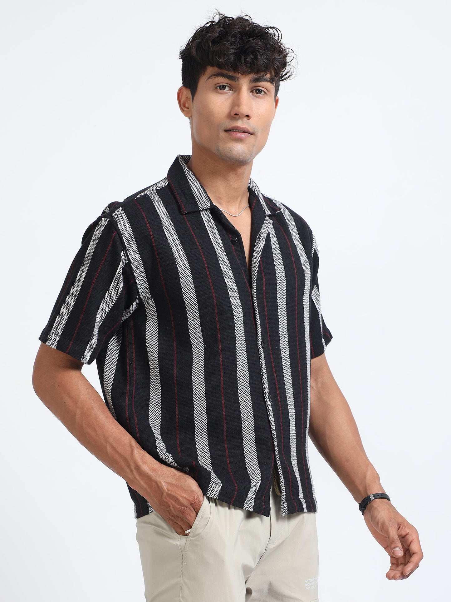 Men Striped Black Oversized Shirt