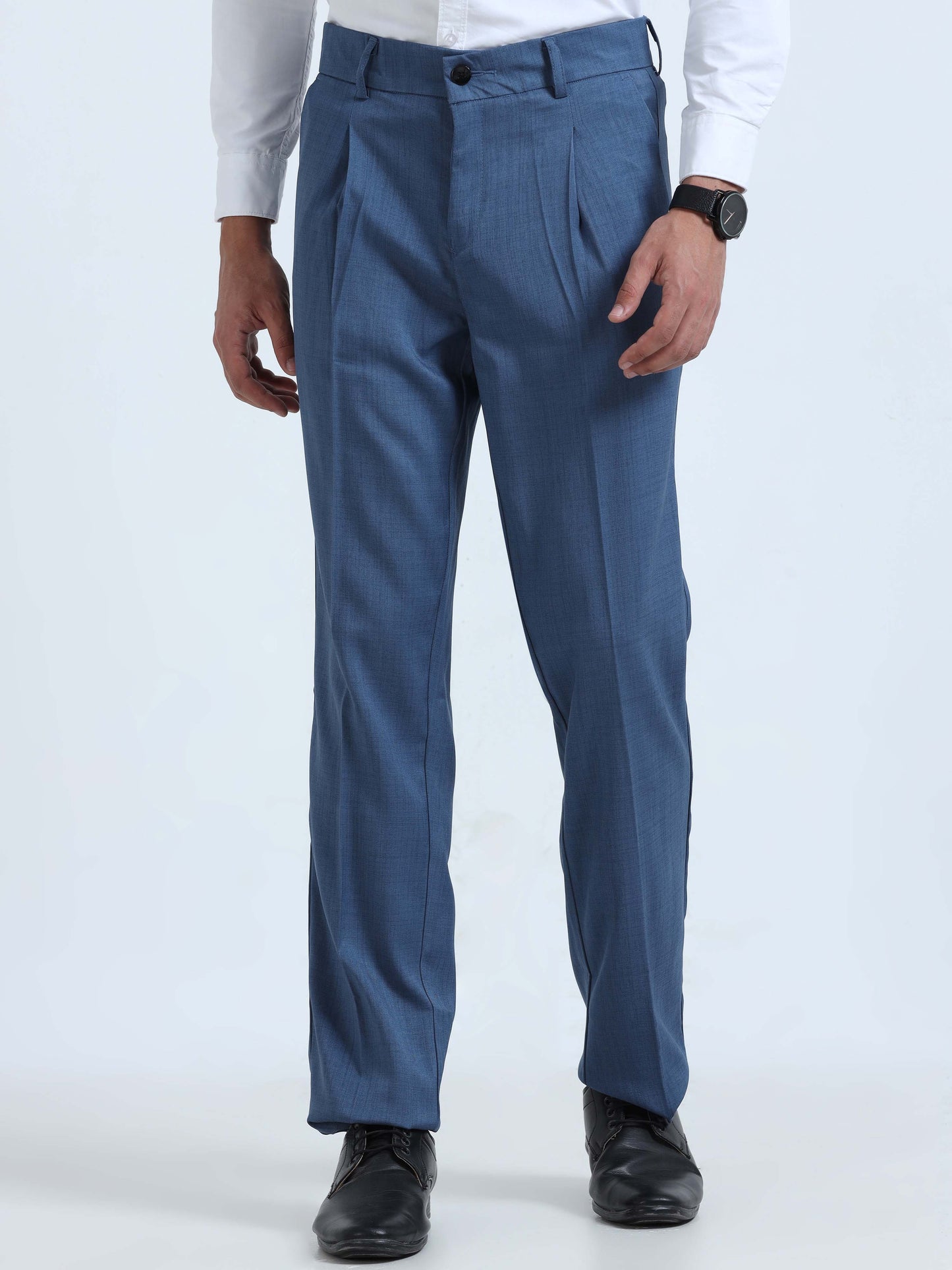 Shop Comfortable Royal Blue Pleated formal Pants for Men - Main Image