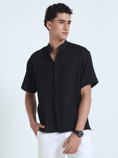 Black Chinese Collar Shirt for Men