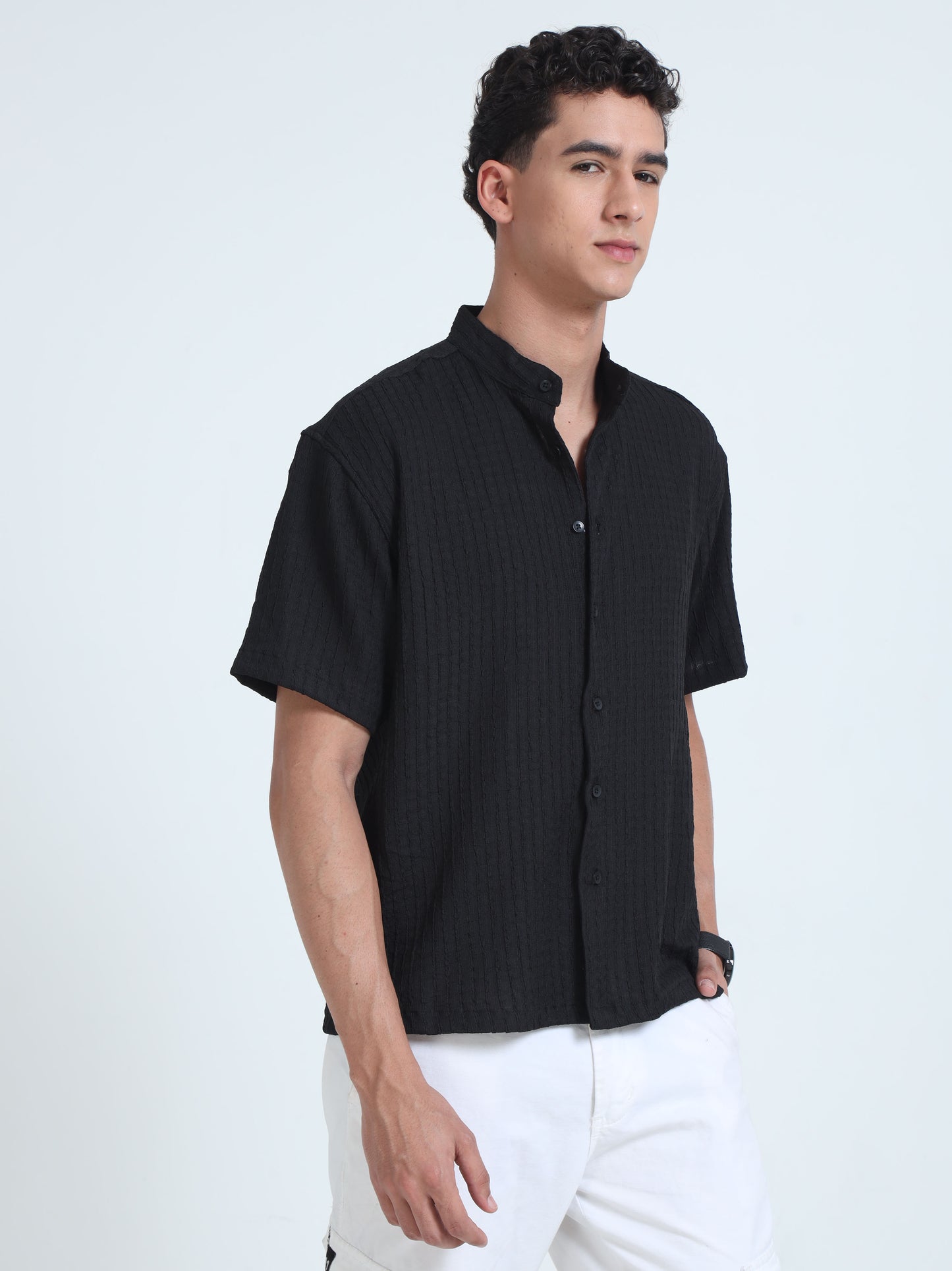 Black Chinese Collar Shirt for Men