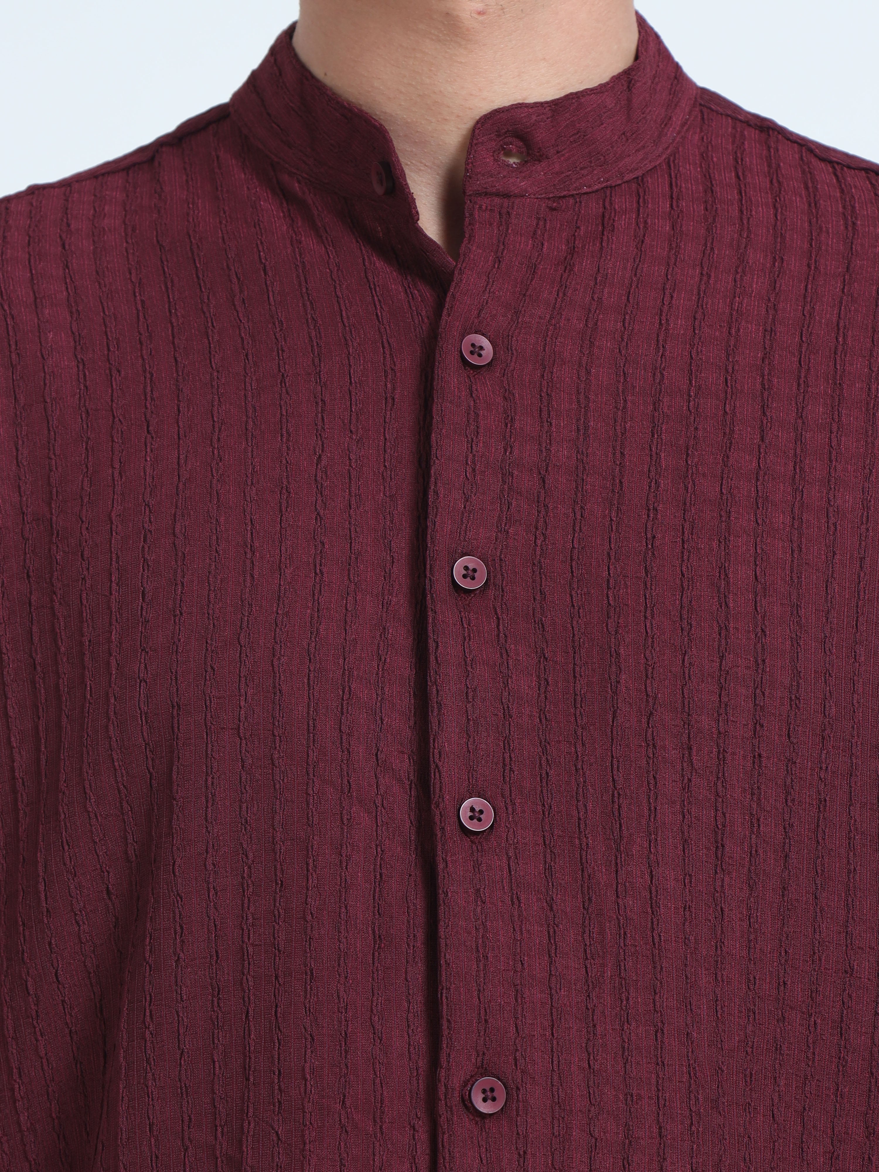 Shop Trendy Maroon Mandarin Collar Shirt for Men Online