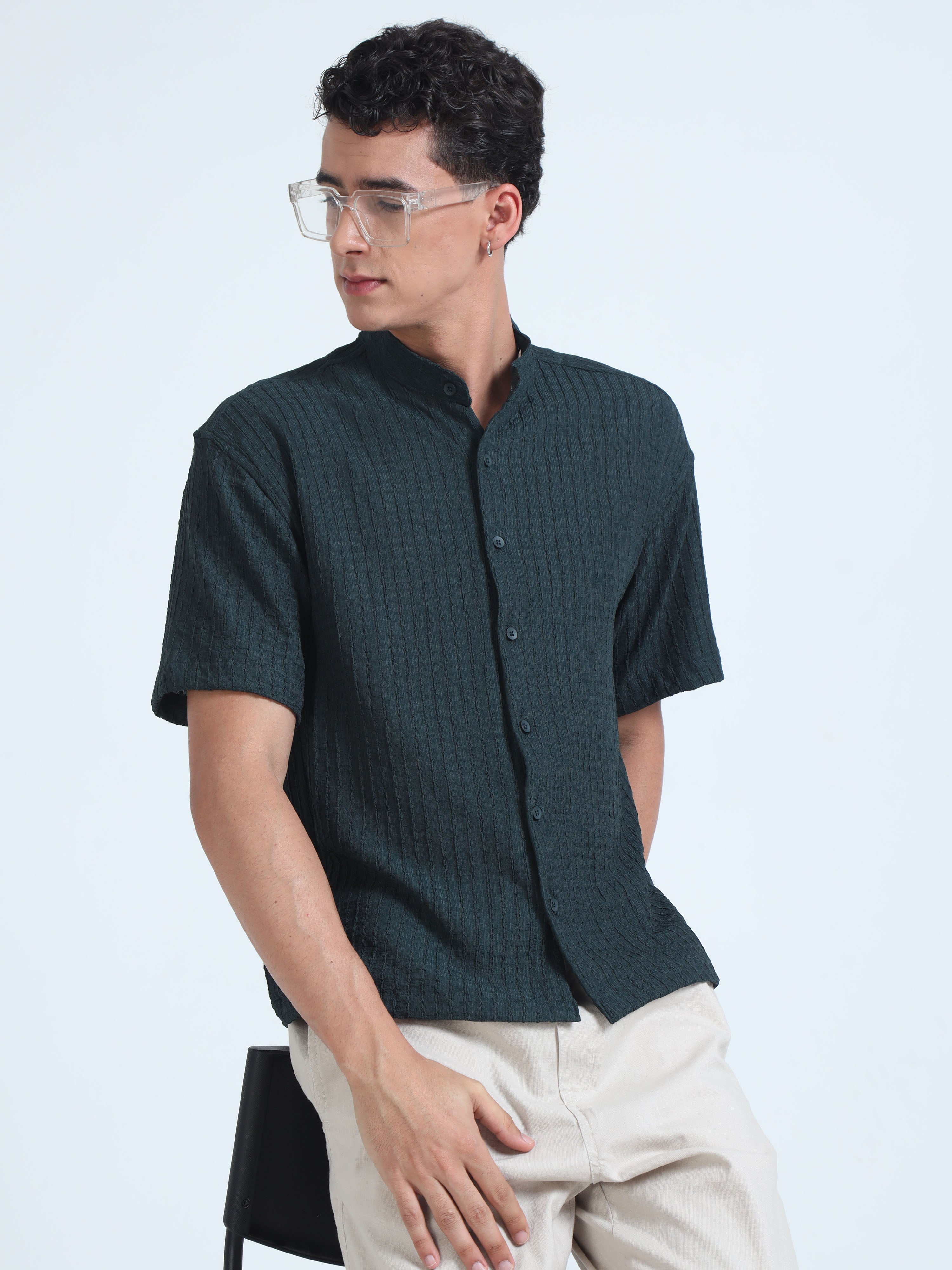 Buy Stylish Olive Chinese Collar Shirt for Men Online