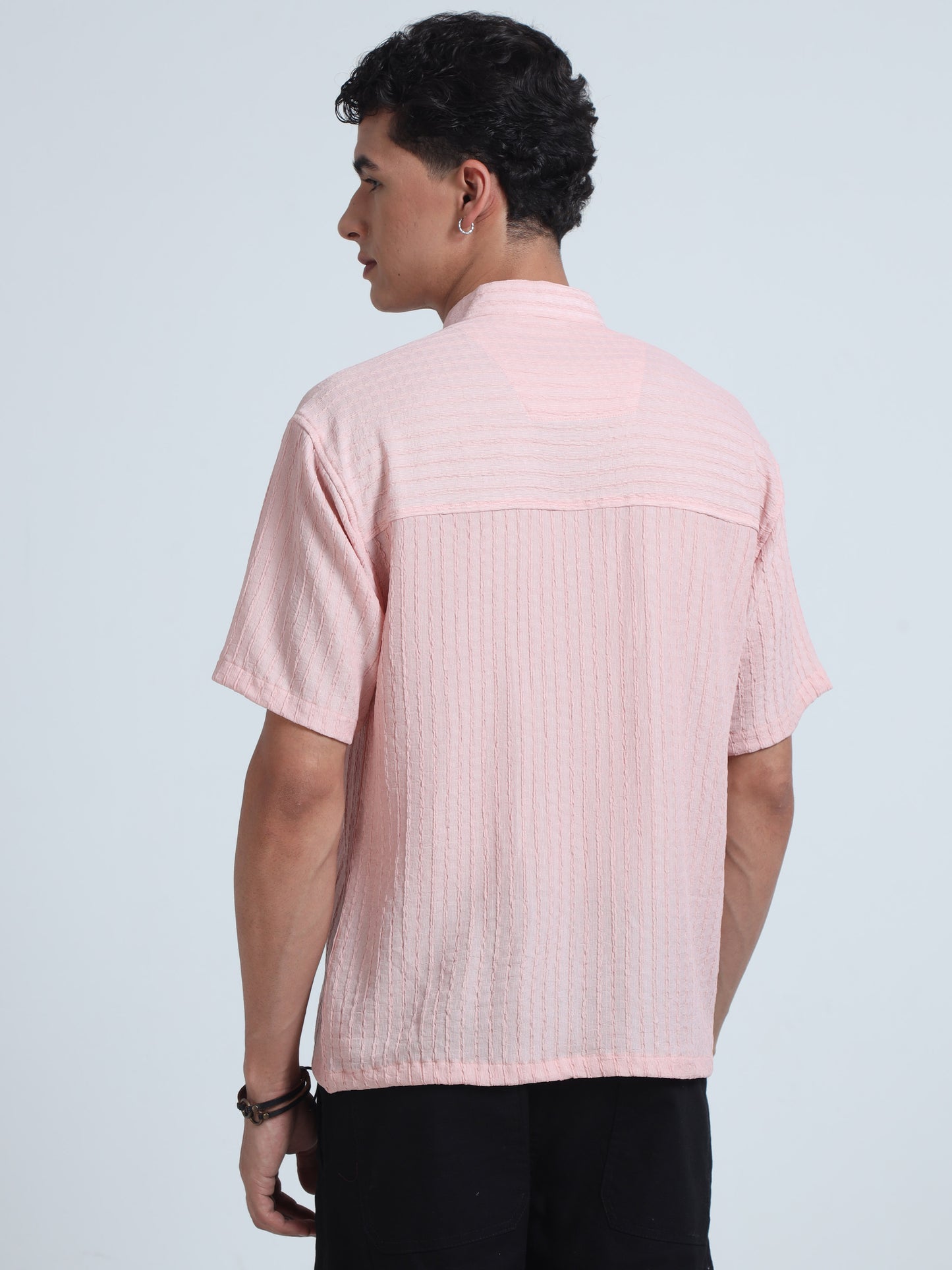 Pink Mens Mandarin Collar Shirt