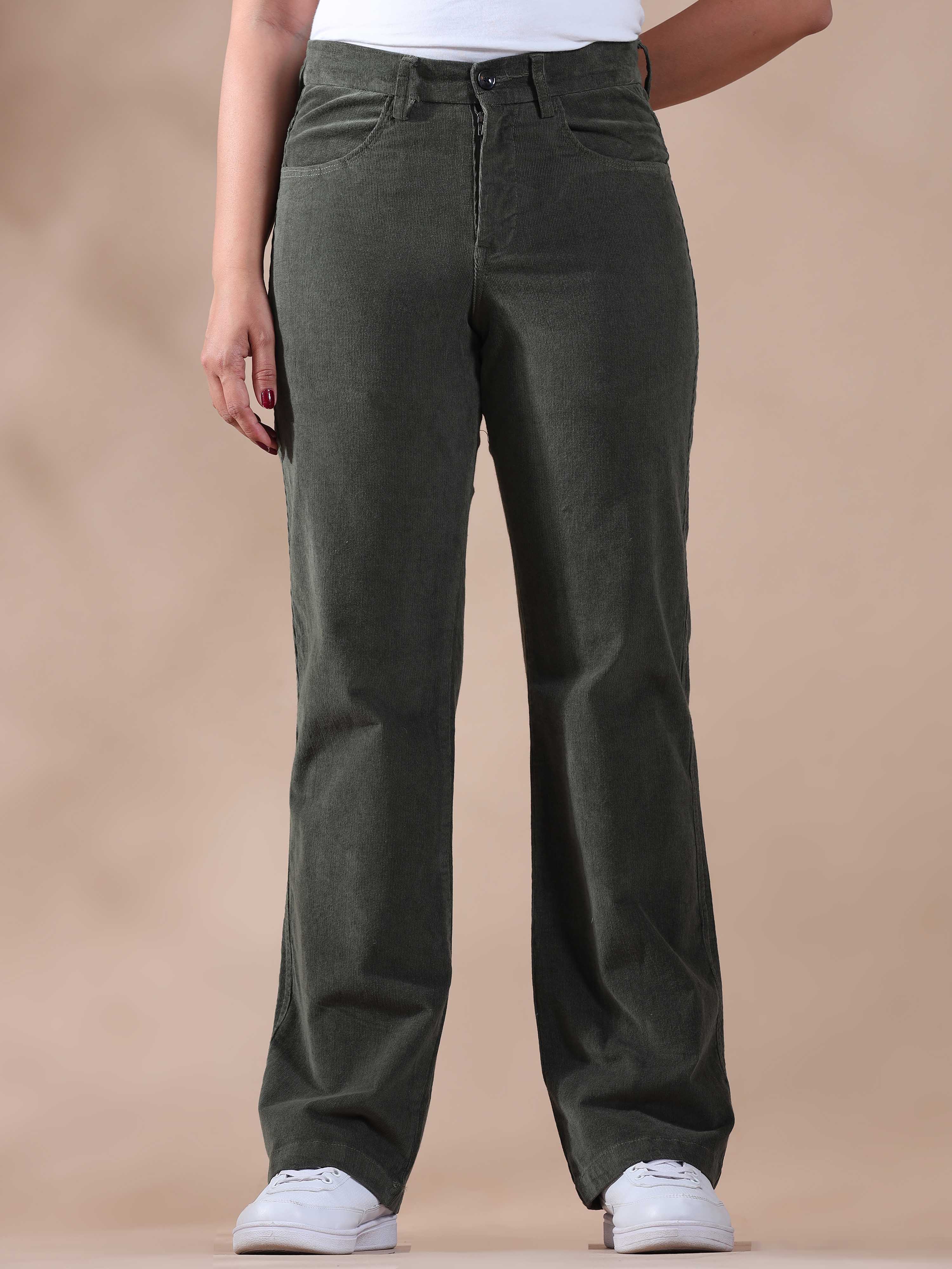 Shop Chic Olive Green Corduroy Pants for Women Online