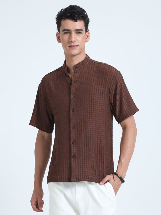Rustic Mandarin Collar Half Sleeve Shirts for Men