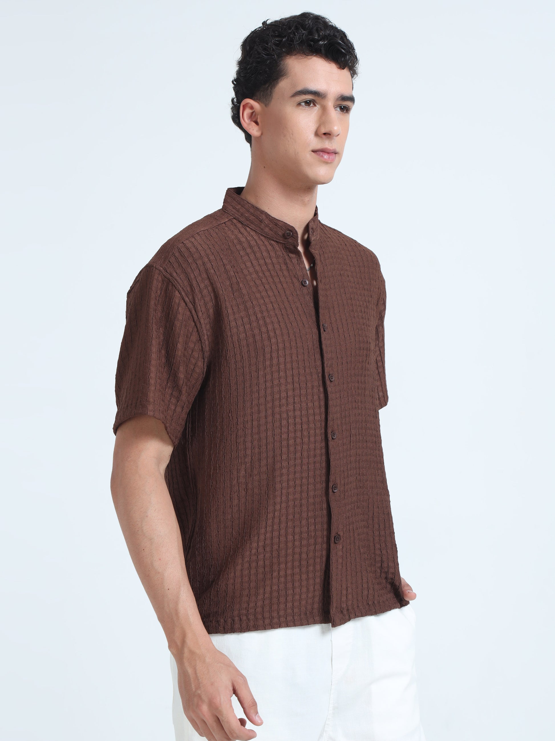 Rustic Mandarin Collar Half Sleeve Shirts for Men