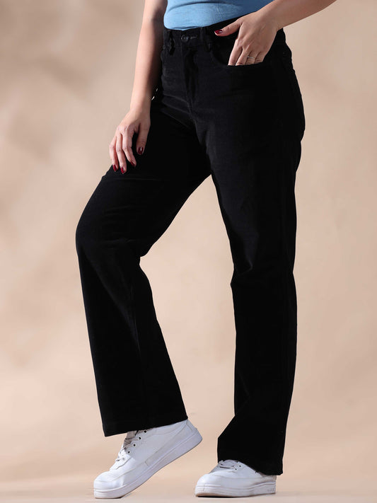 Women Corduroy Trousers- Black