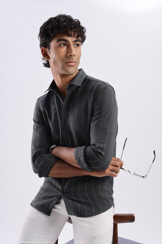 Men Air Like Linen Stripes Shirt-Green