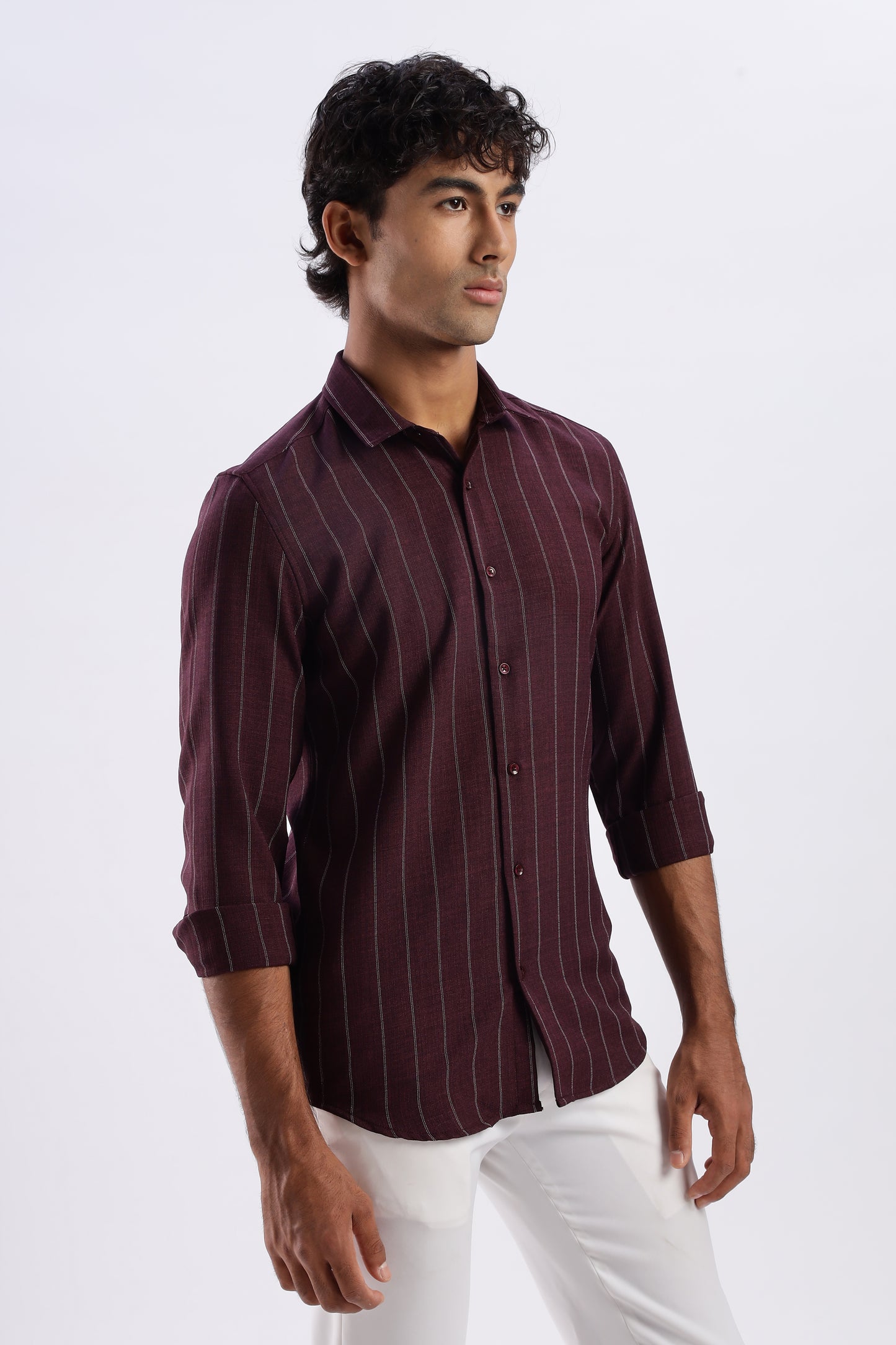 Men Air Like Linen Stripes Shirt-Maroon