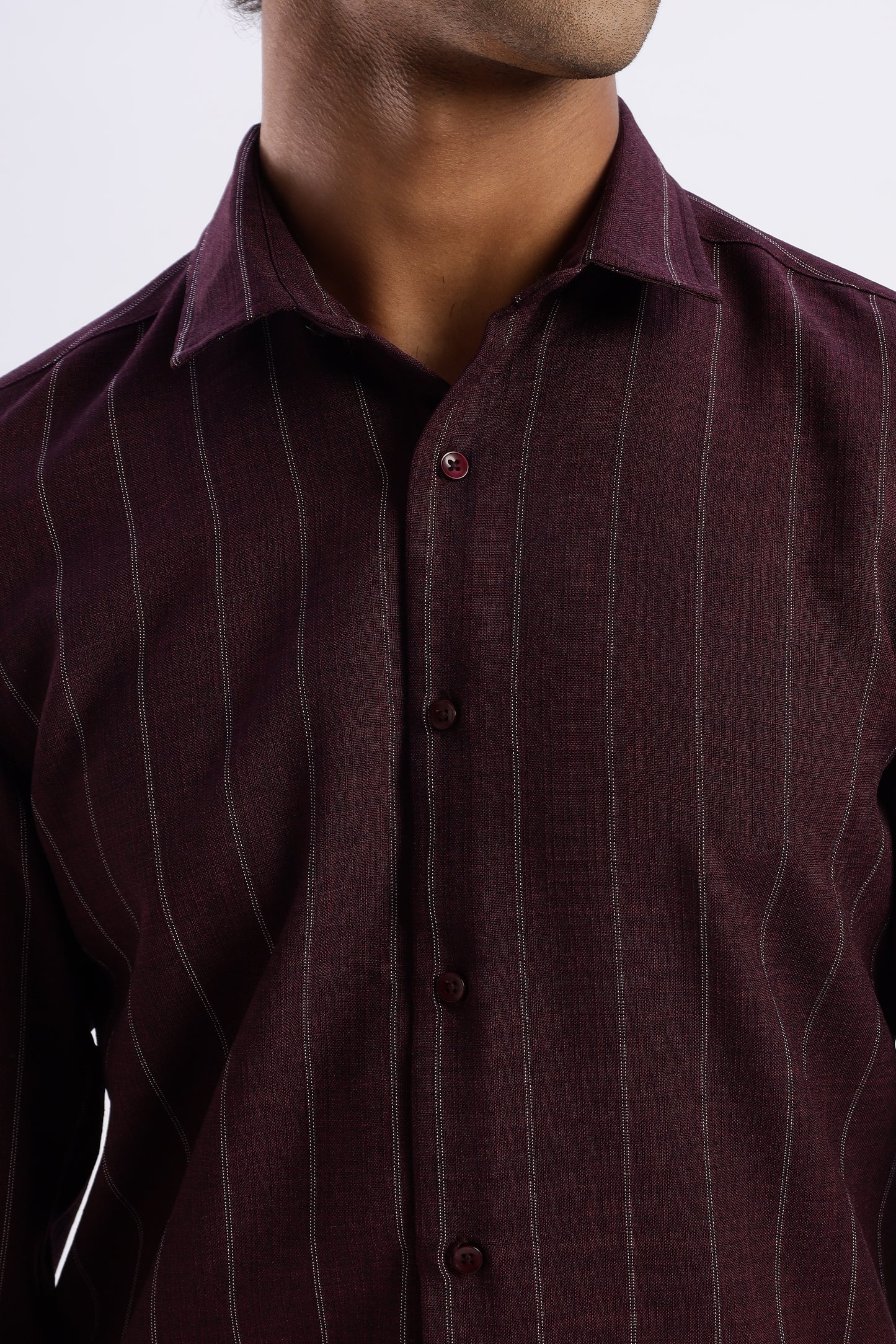 Men Air Like Linen Stripes Shirt-Maroon