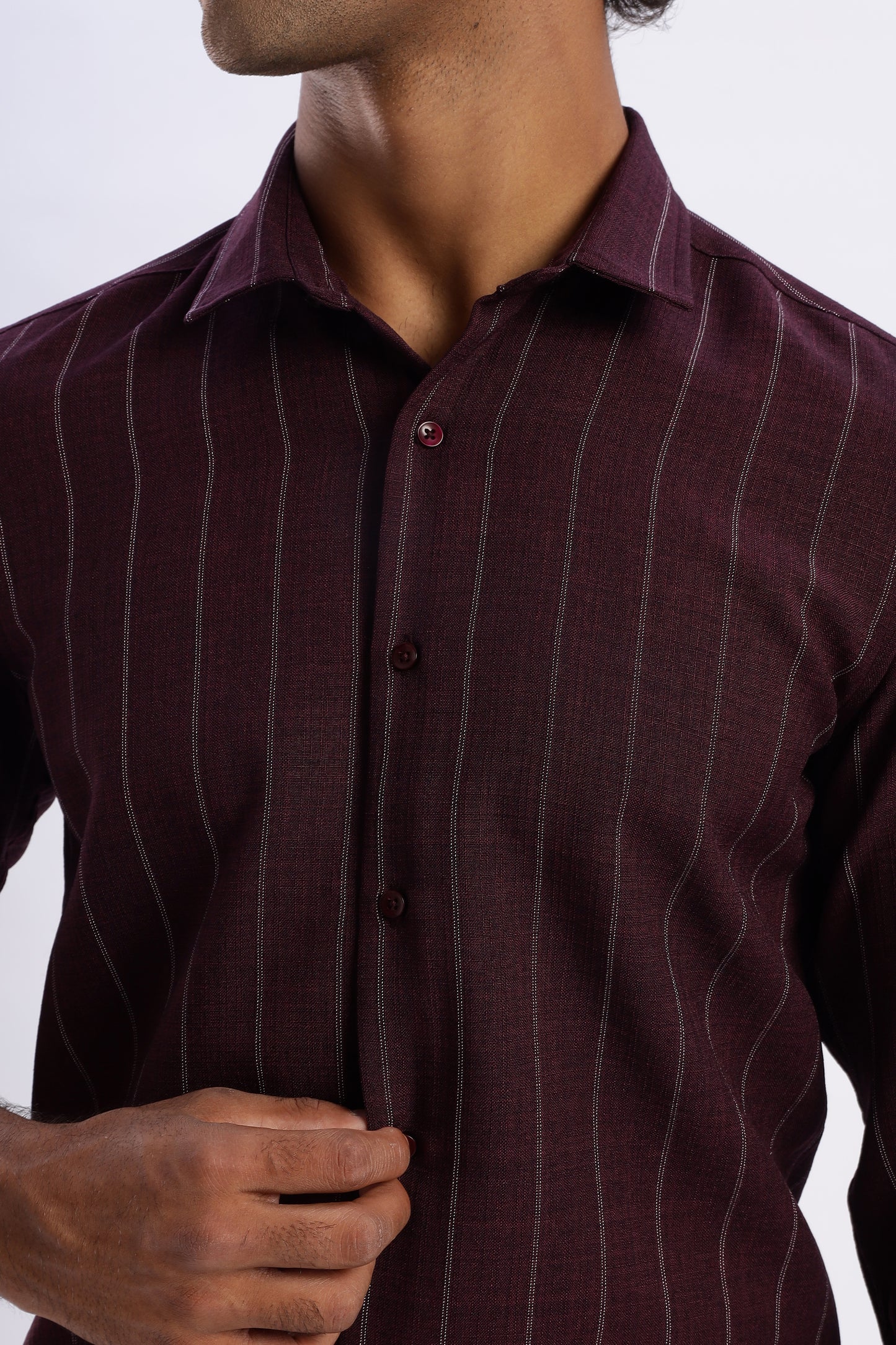 Men Air Like Linen Stripes Shirt-Maroon