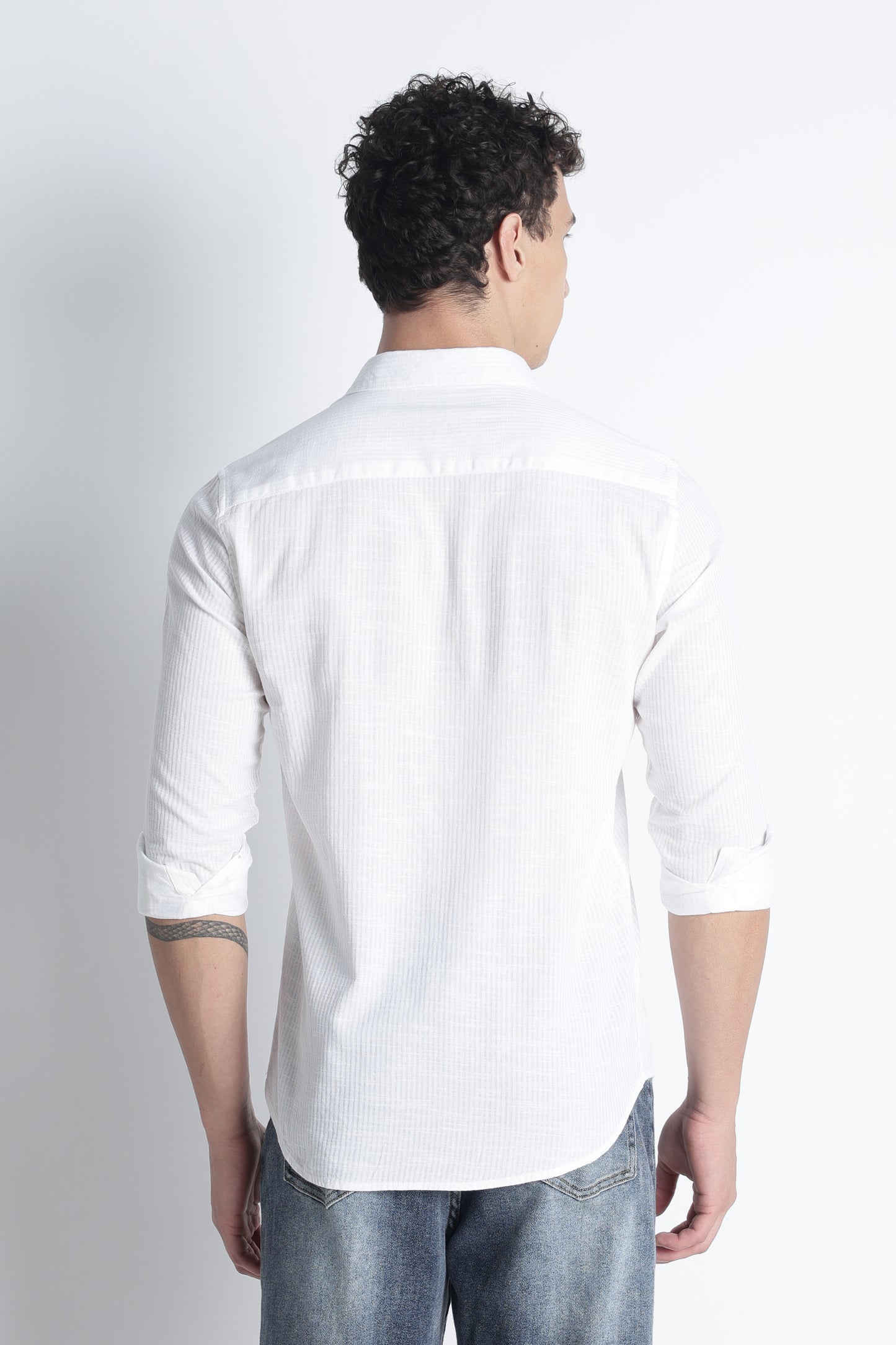 Men Curio Cotton Stripes Shirt-White