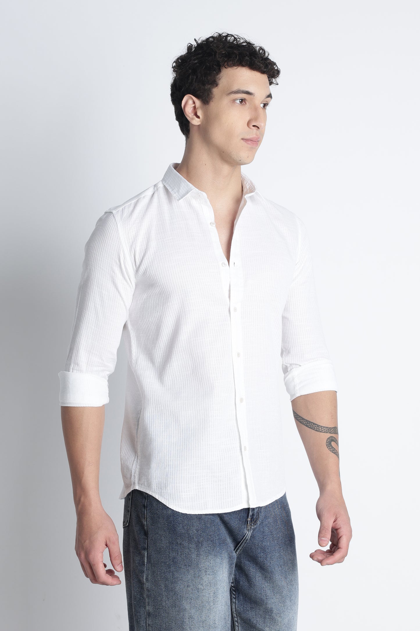 Men Curio Cotton Stripes Shirt-White