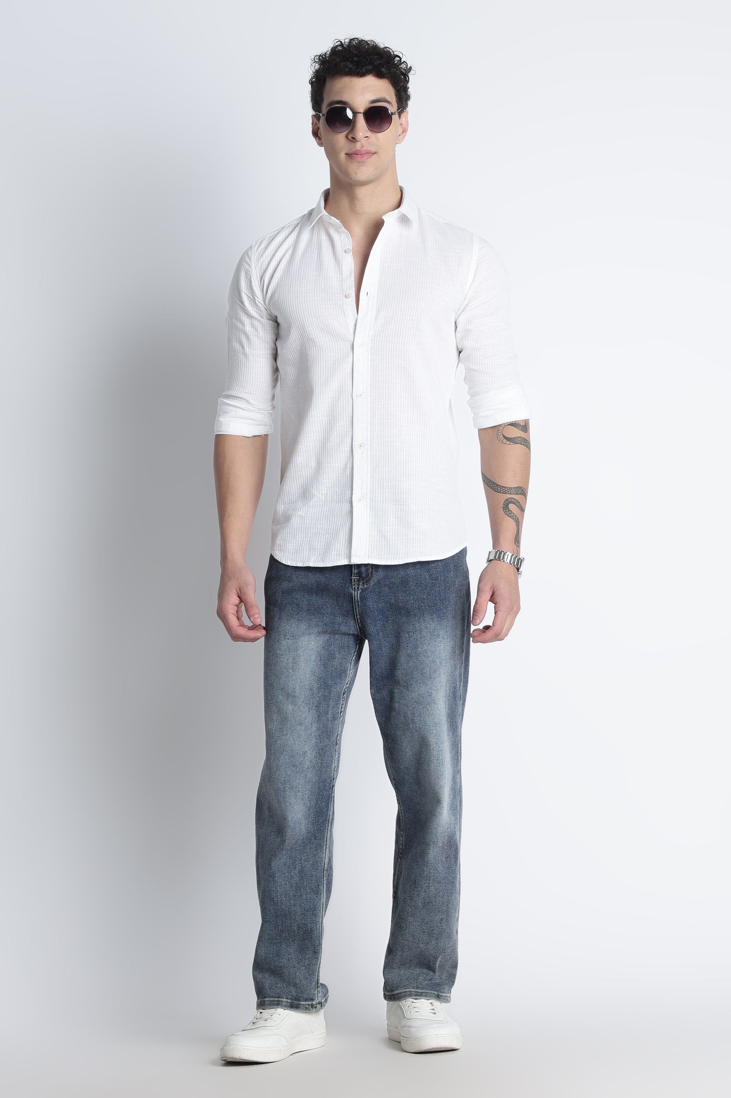 Men Curio Cotton Stripes Shirt-White