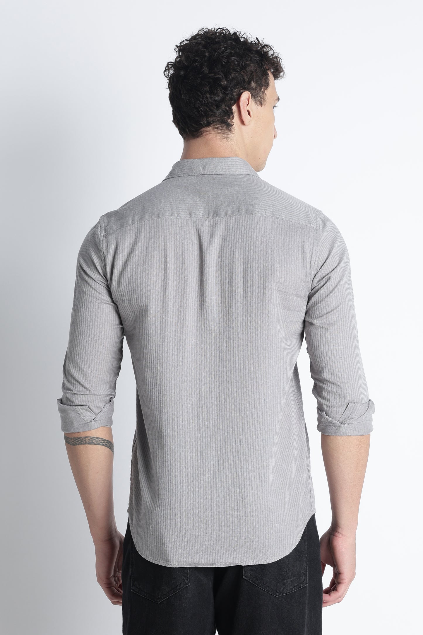 Men Curio Cotton Stripes Shirt-Grey
