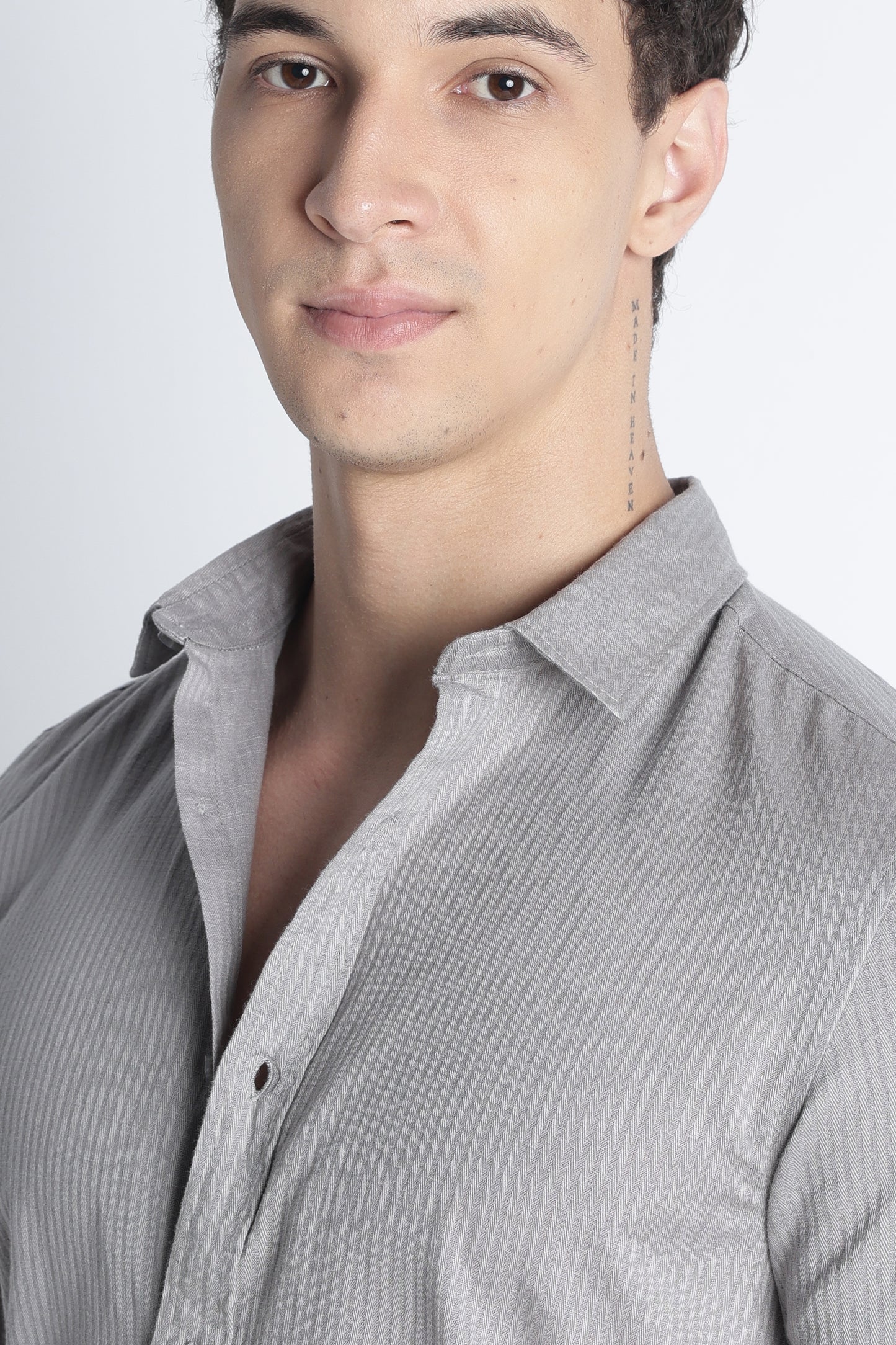 Men Curio Cotton Stripes Shirt-Grey
