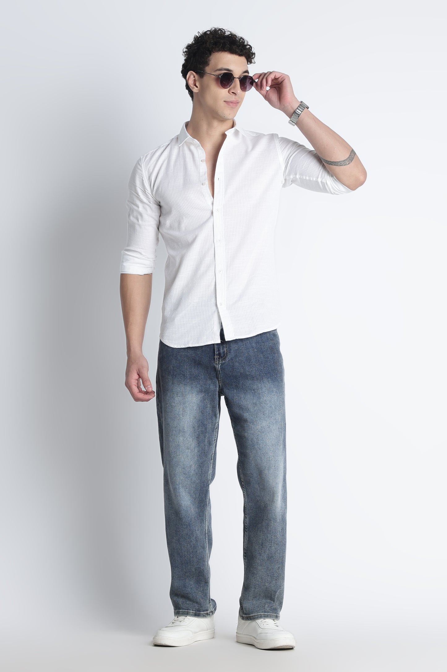 Men Curio Cotton Stripes Shirt-White