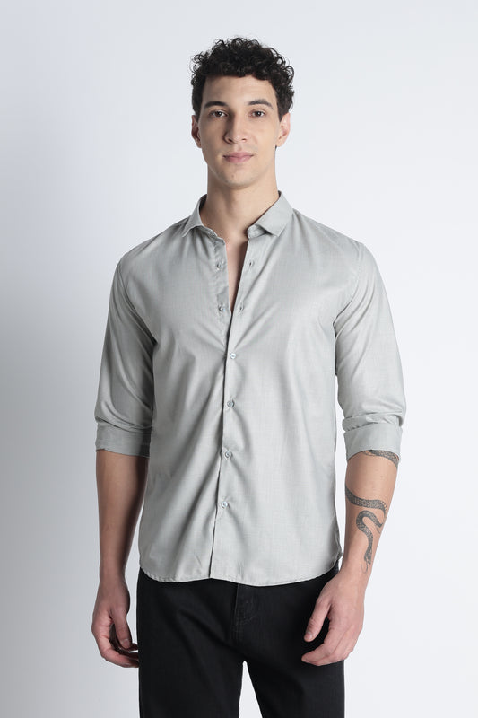 Men Liquid Nylon Plain Shirts-Lt Grey