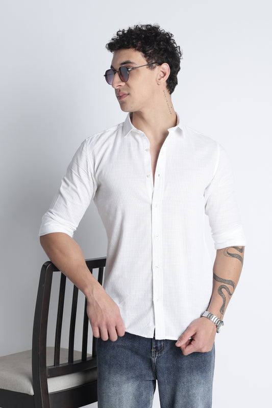 Men Curio Cotton Stripes Shirt-White